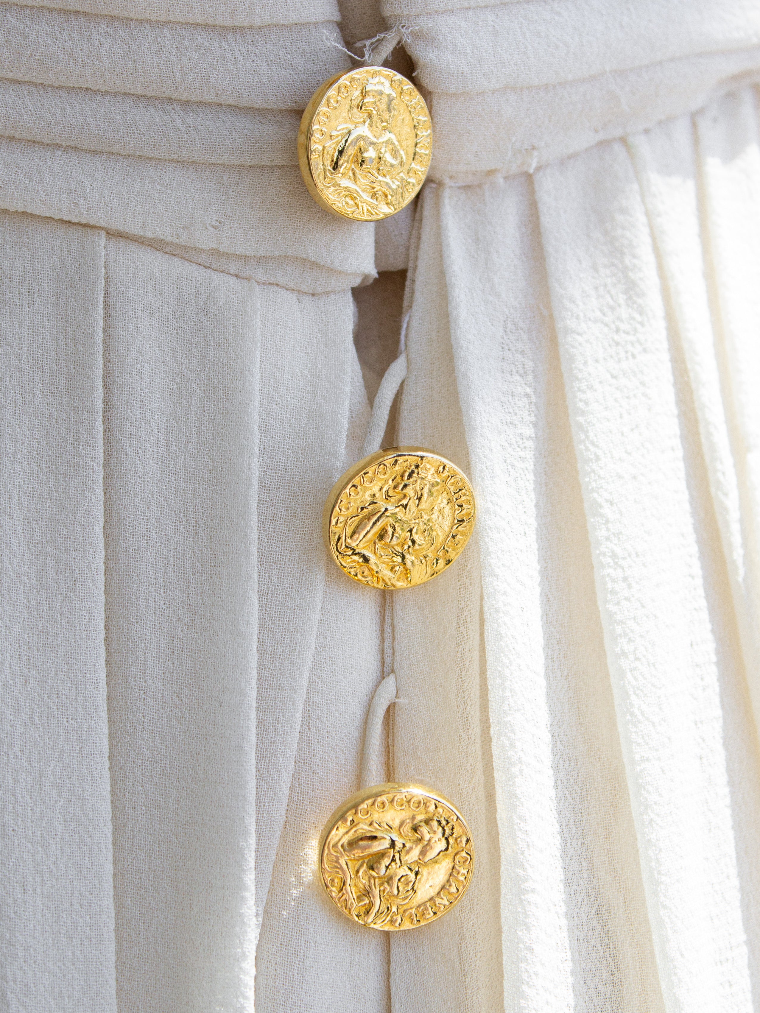 Rare Chanel Vintage S/S 1989 Grecian Goddess Ivory Gold Pleated Gown