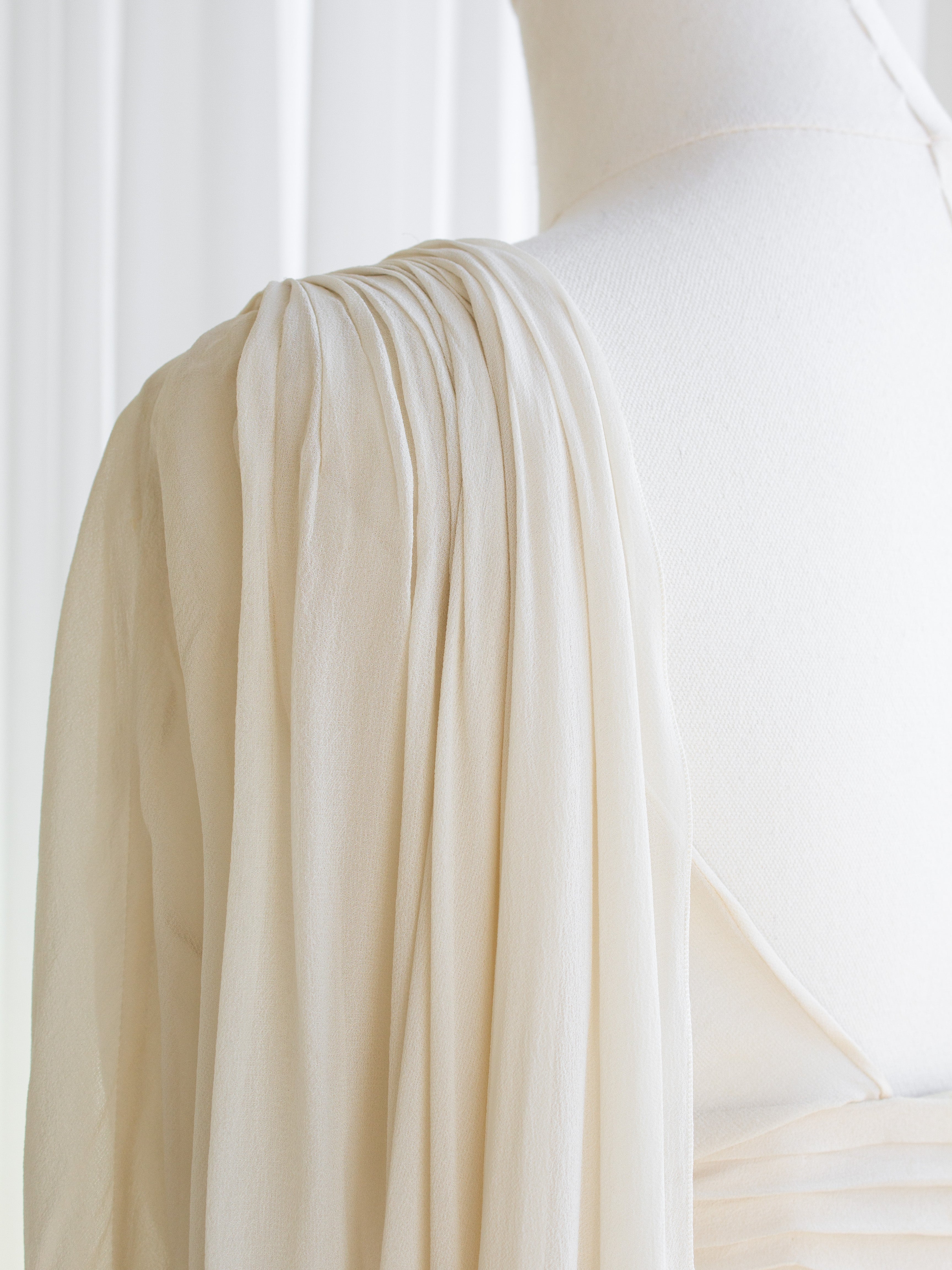 Rare Chanel Vintage S/S 1989 Grecian Goddess Ivory Gold Pleated Gown