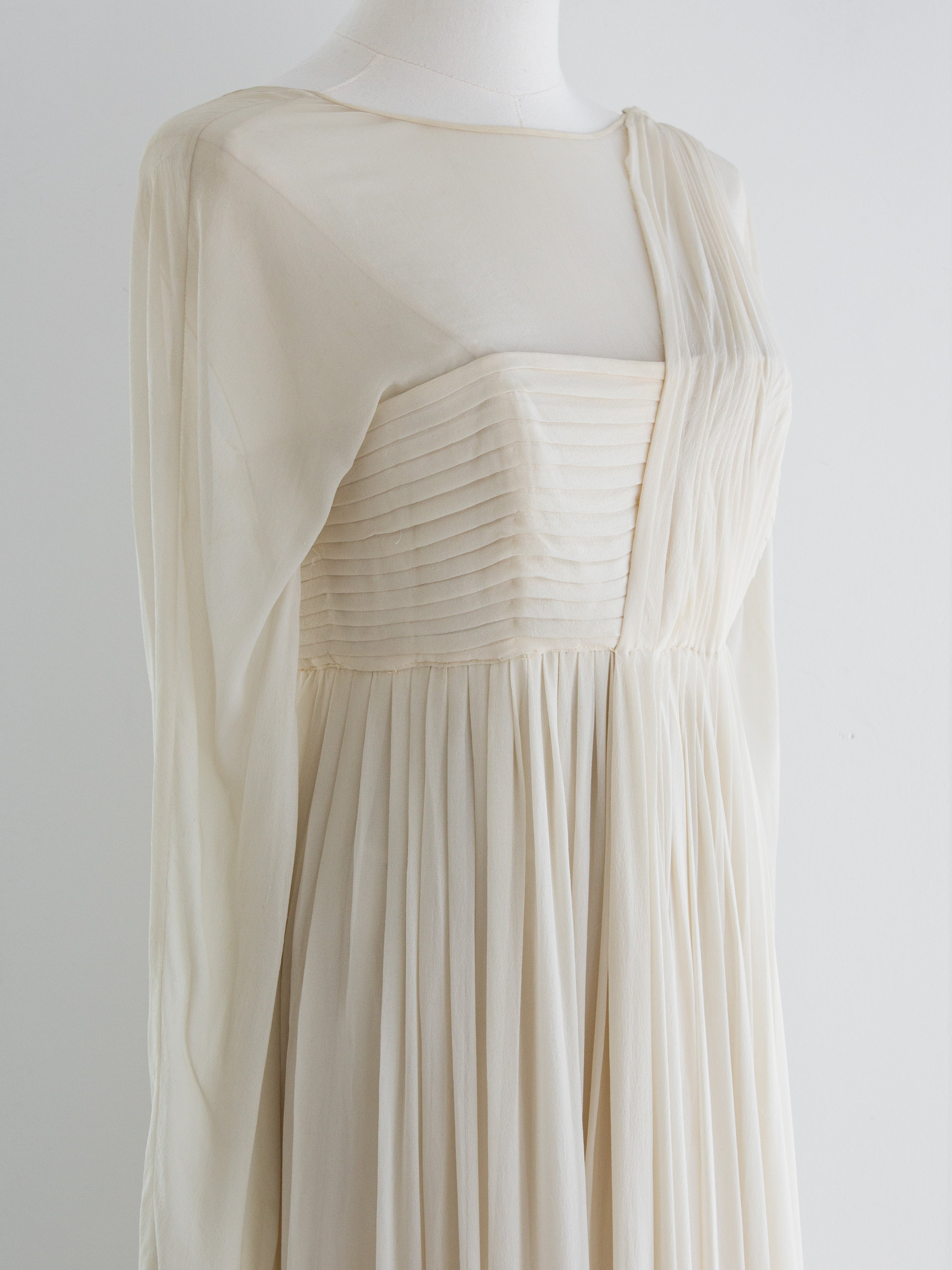 Rare Chanel Vintage S/S 1989 Grecian Goddess Ivory Gold Pleated Gown