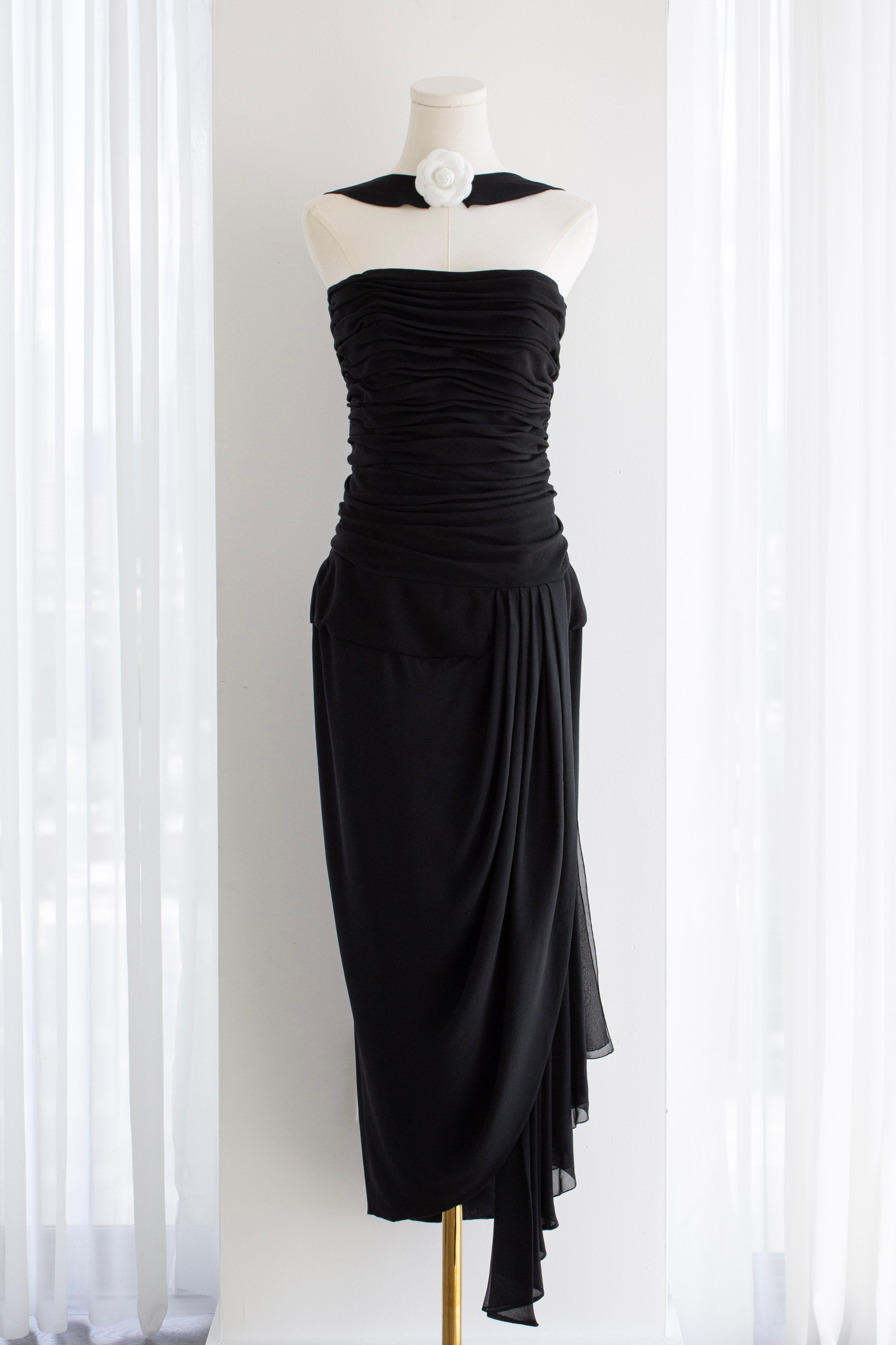 Chanel S/S 1990 Vintage Black Pleated Grecian Collar Gown