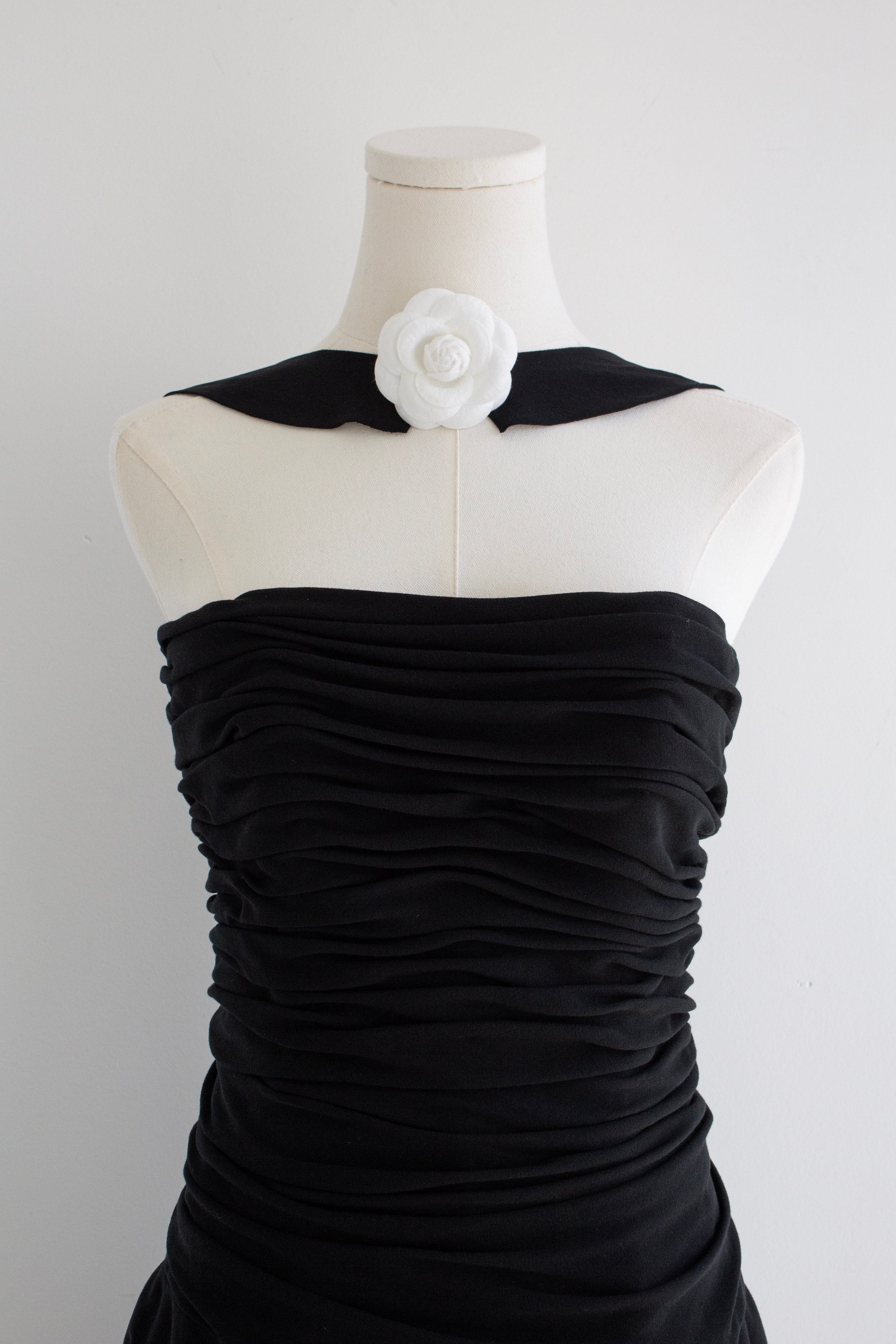 Chanel S/S 1990 Vintage Black Pleated Grecian Collar Gown