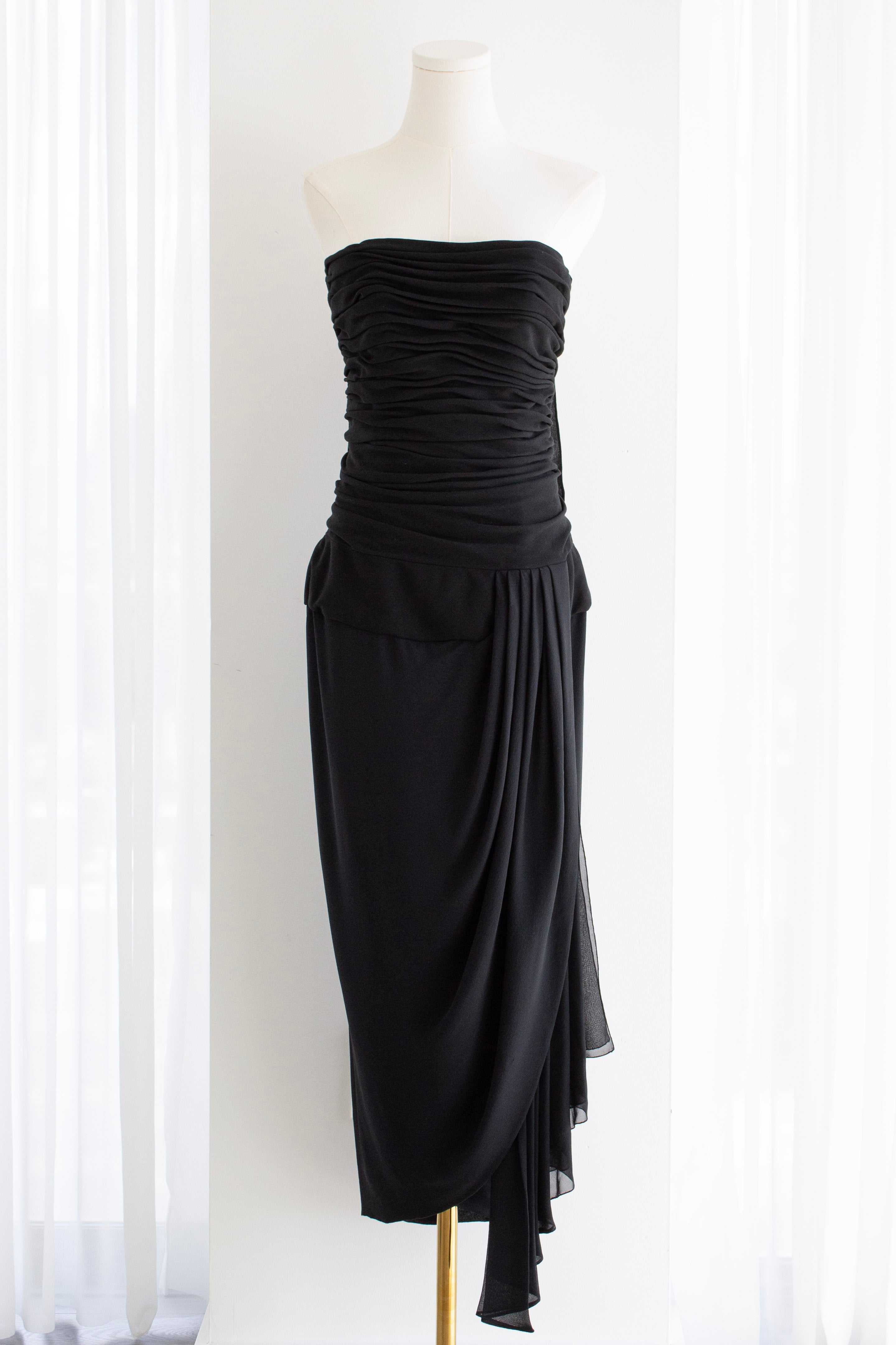 Chanel S/S 1990 Vintage Black Pleated Grecian Collar Gown