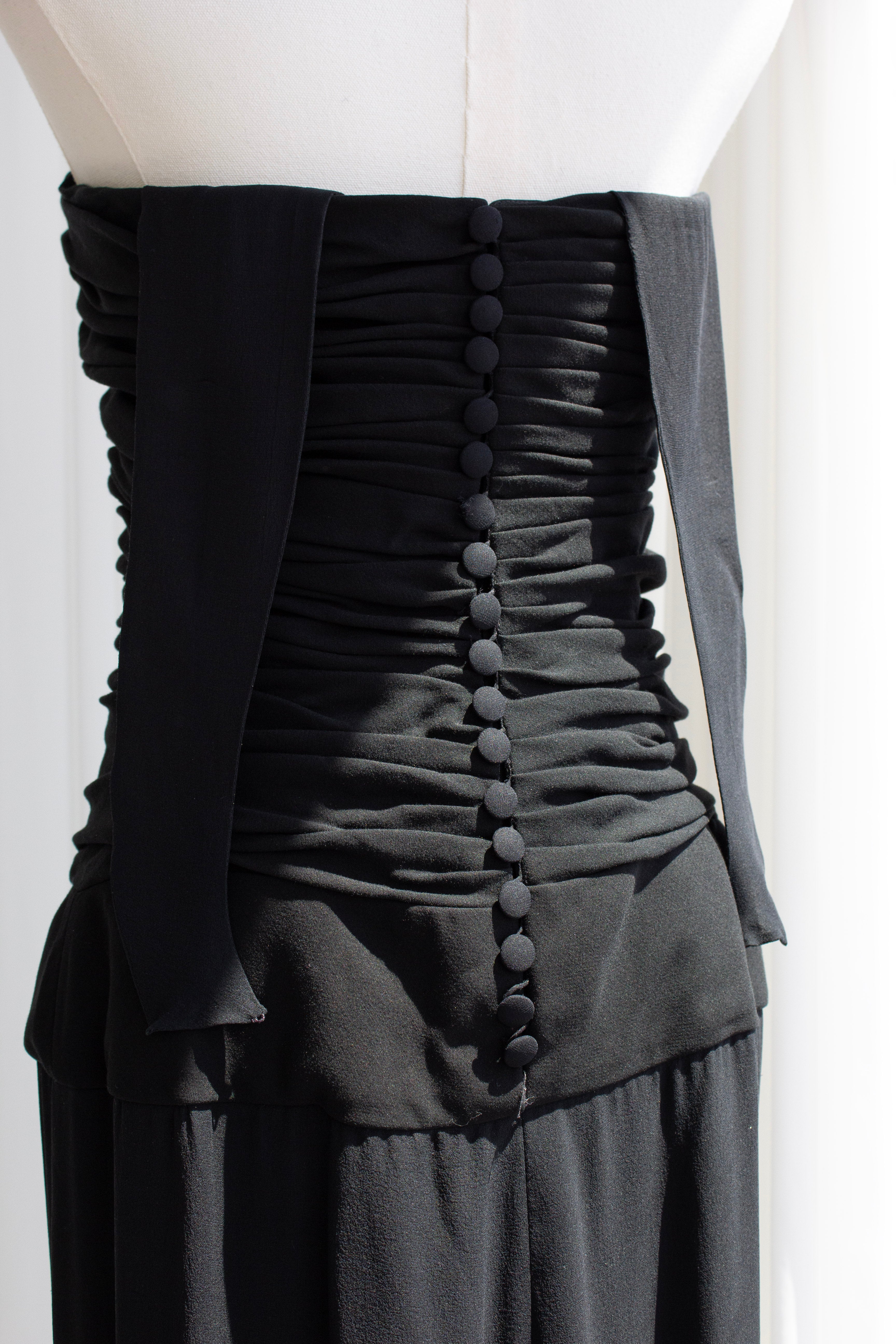 Chanel S/S 1990 Vintage Black Pleated Grecian Collar Gown