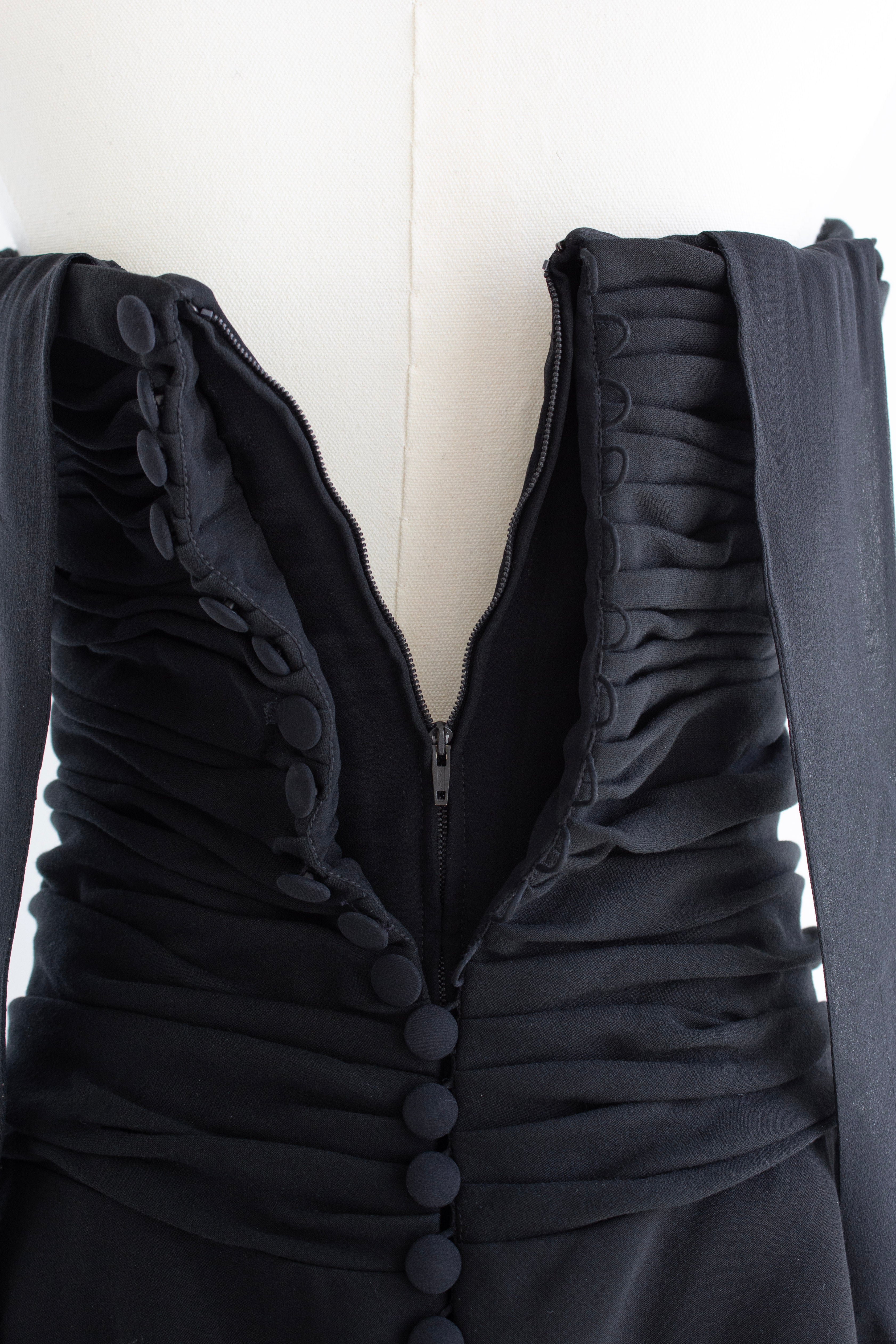 Chanel S/S 1990 Vintage Black Pleated Grecian Collar Gown