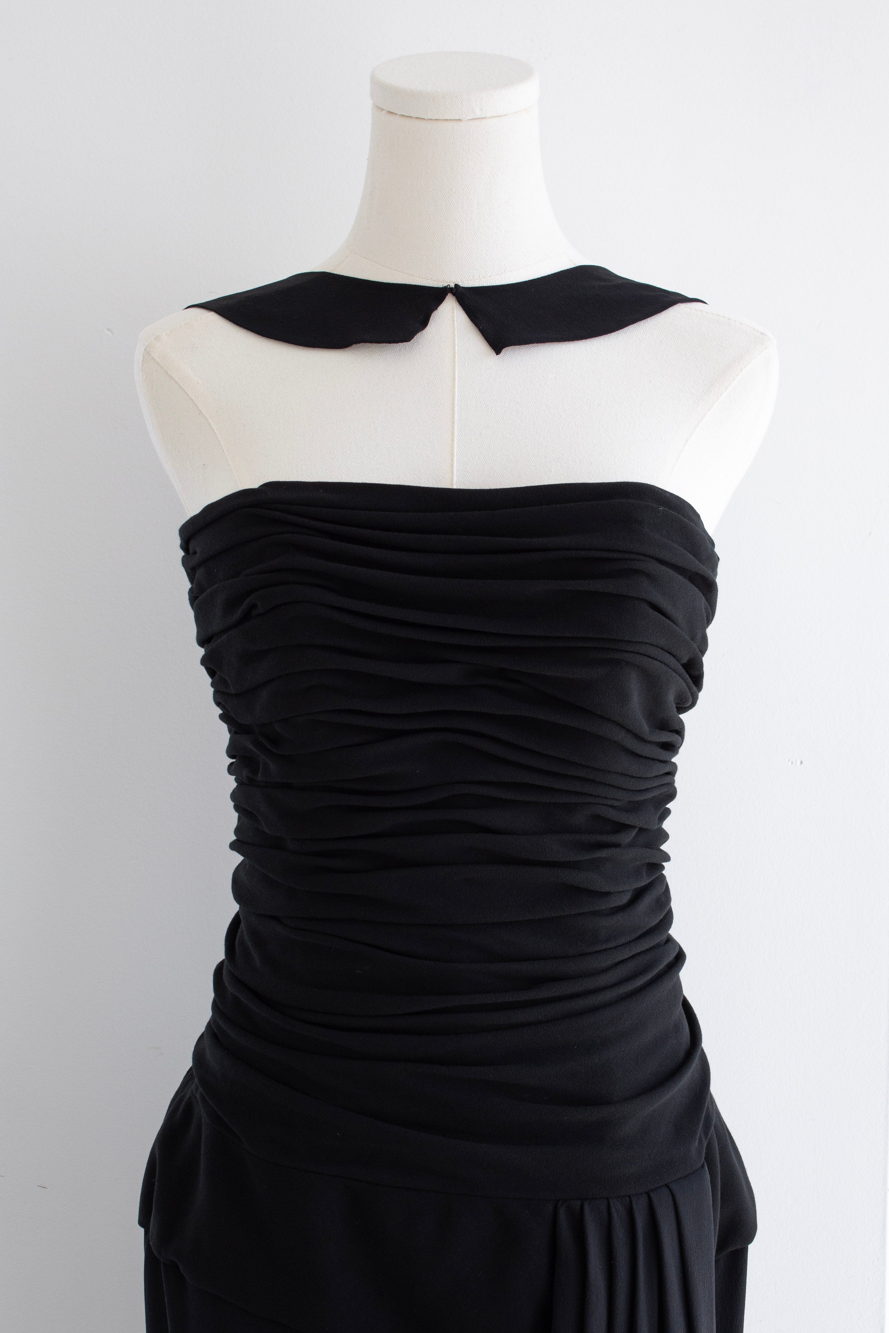 Chanel S/S 1990 Vintage Black Pleated Grecian Collar Gown