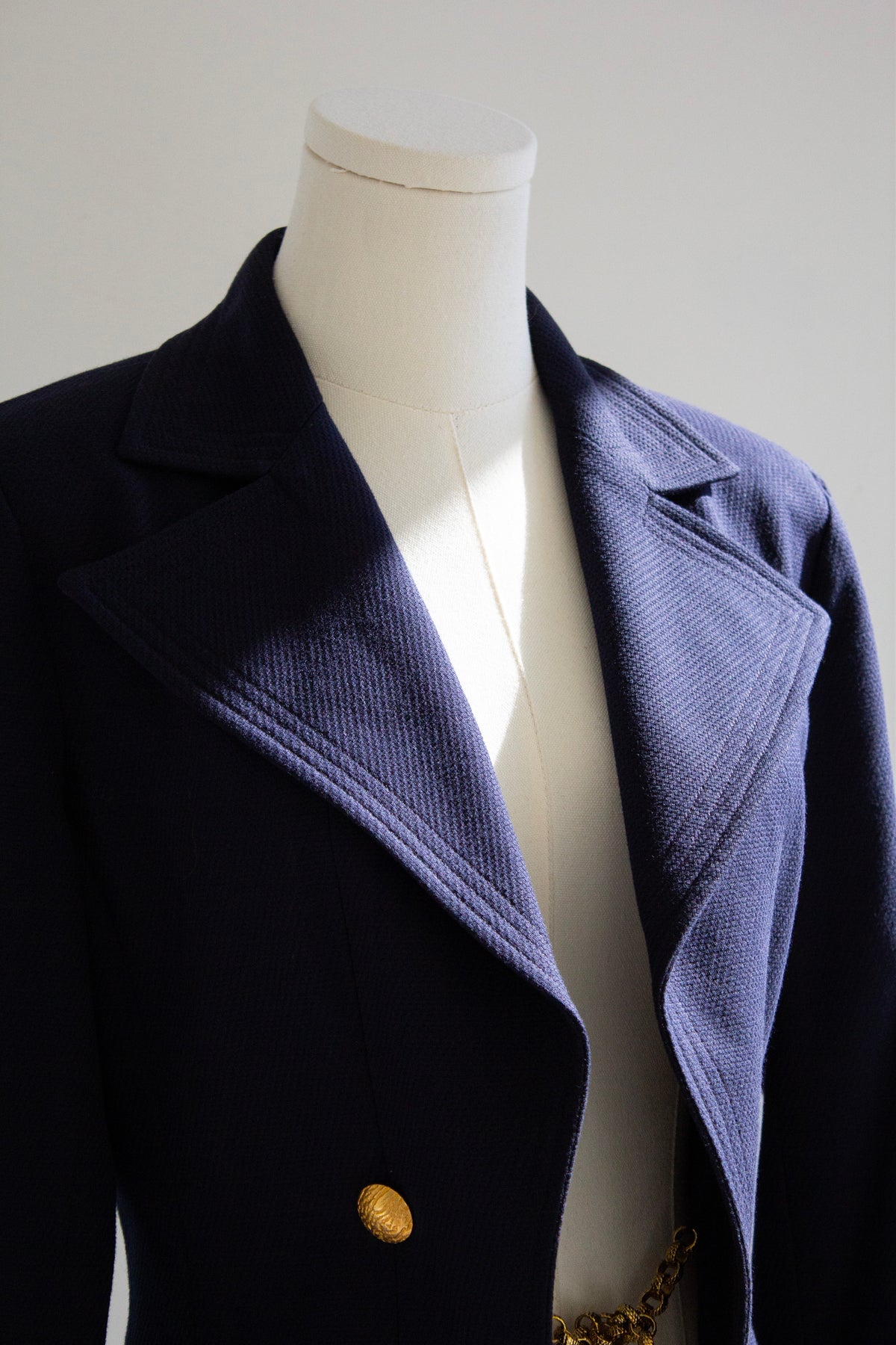 Chanel S/S 1993 Navy Blue Cotton Gold Chain 93P CC Medallion Jacket