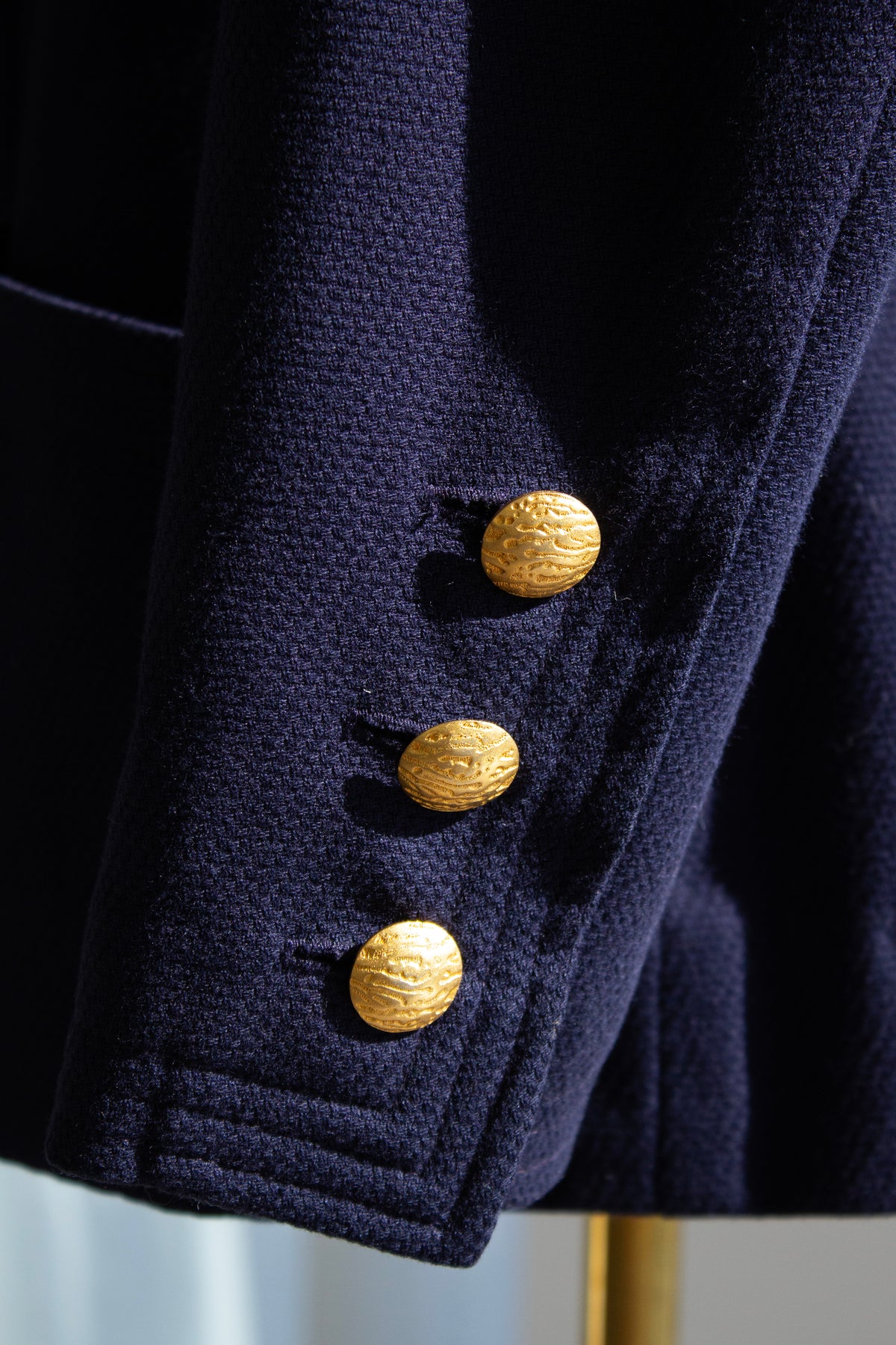Chanel S/S 1993 Navy Blue Cotton Gold Chain 93P CC Medallion Jacket