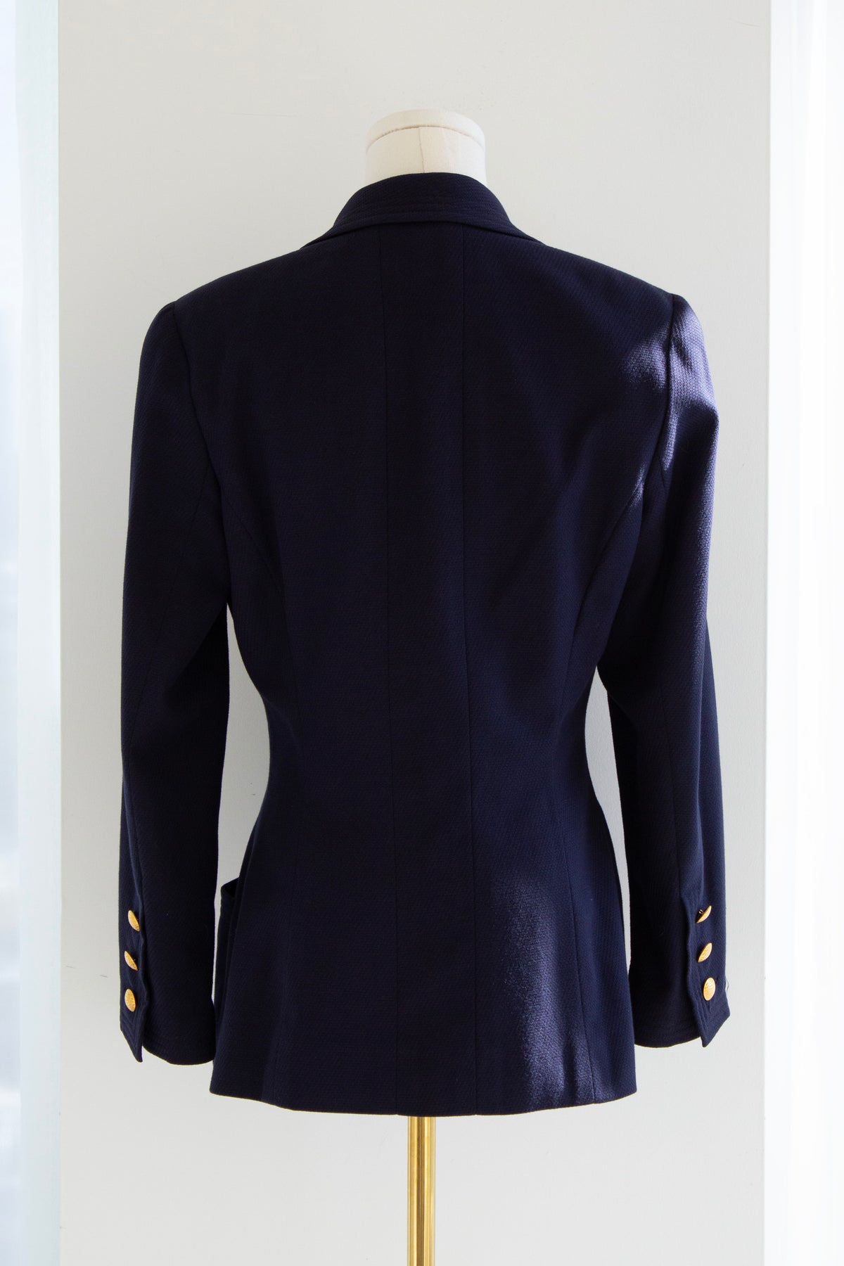 Chanel S/S 1993 Navy Blue Cotton Gold Chain 93P CC Medallion Jacket