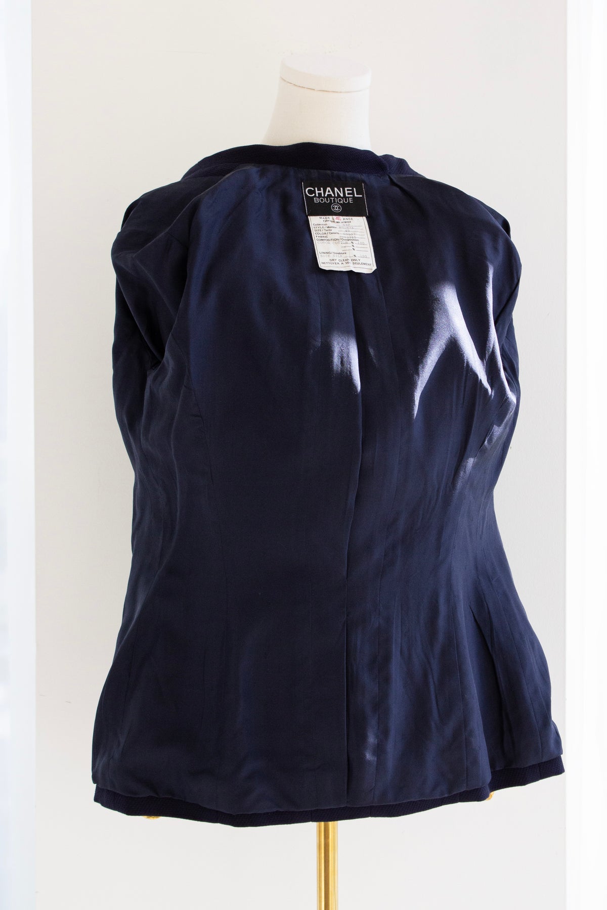 Chanel S/S 1993 Navy Blue Cotton Gold Chain 93P CC Medallion Jacket