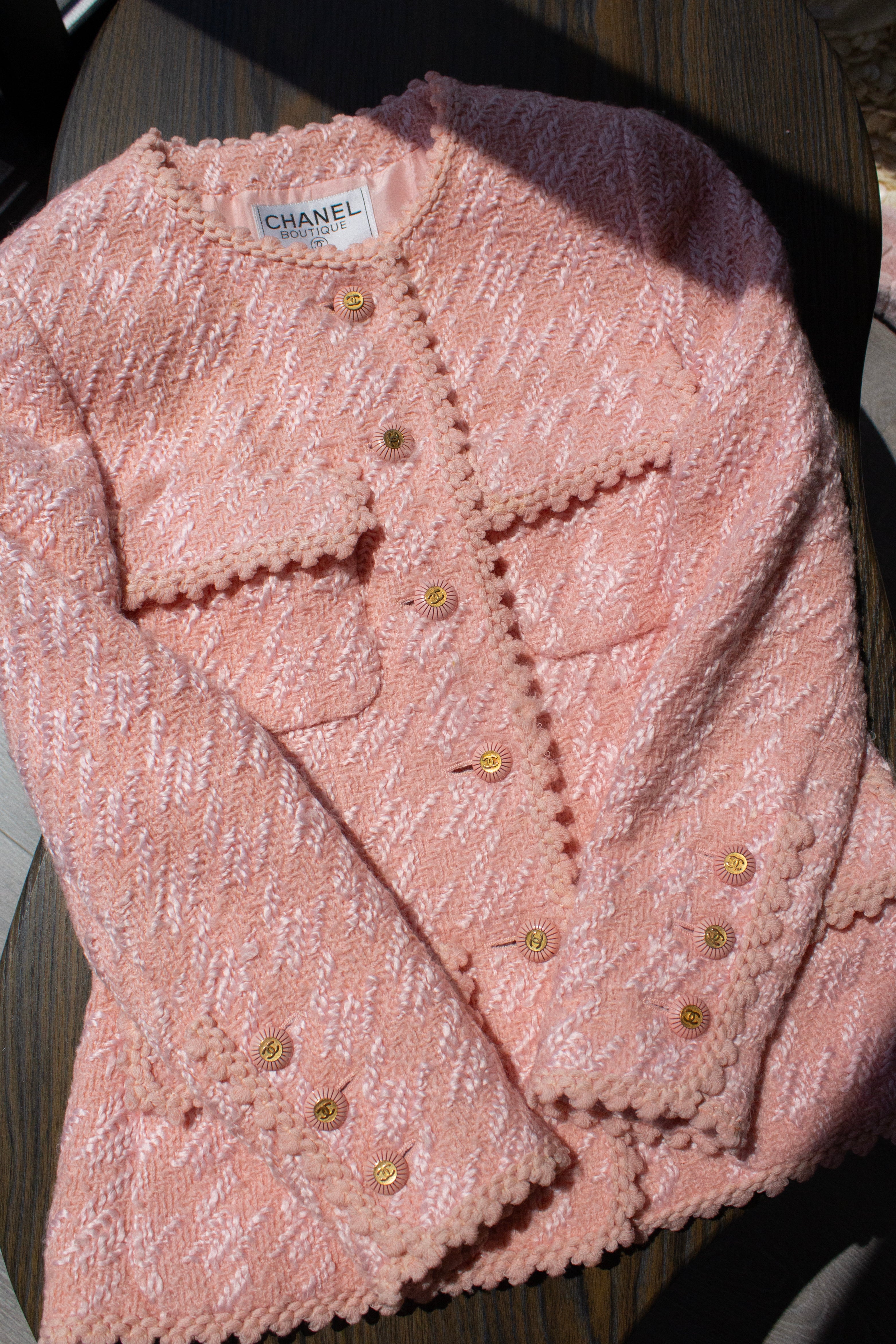 Chanel S/S 1993 Runway Pink Fantasy Tweed Scalloped 93P Jacket