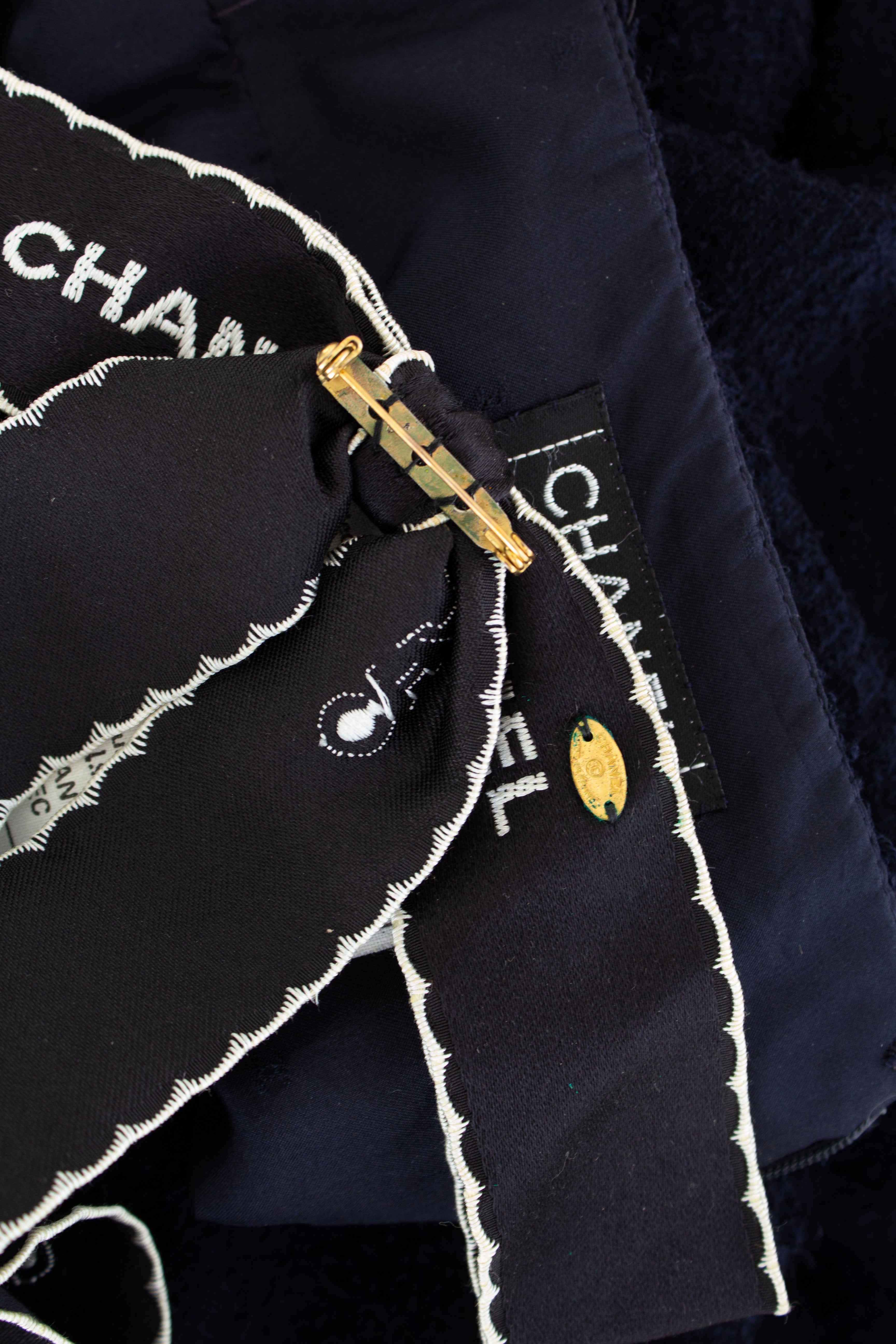 Chanel Vintage S/S1994  Navy Blue Logo Bow 94P Jacket Skirt Suit