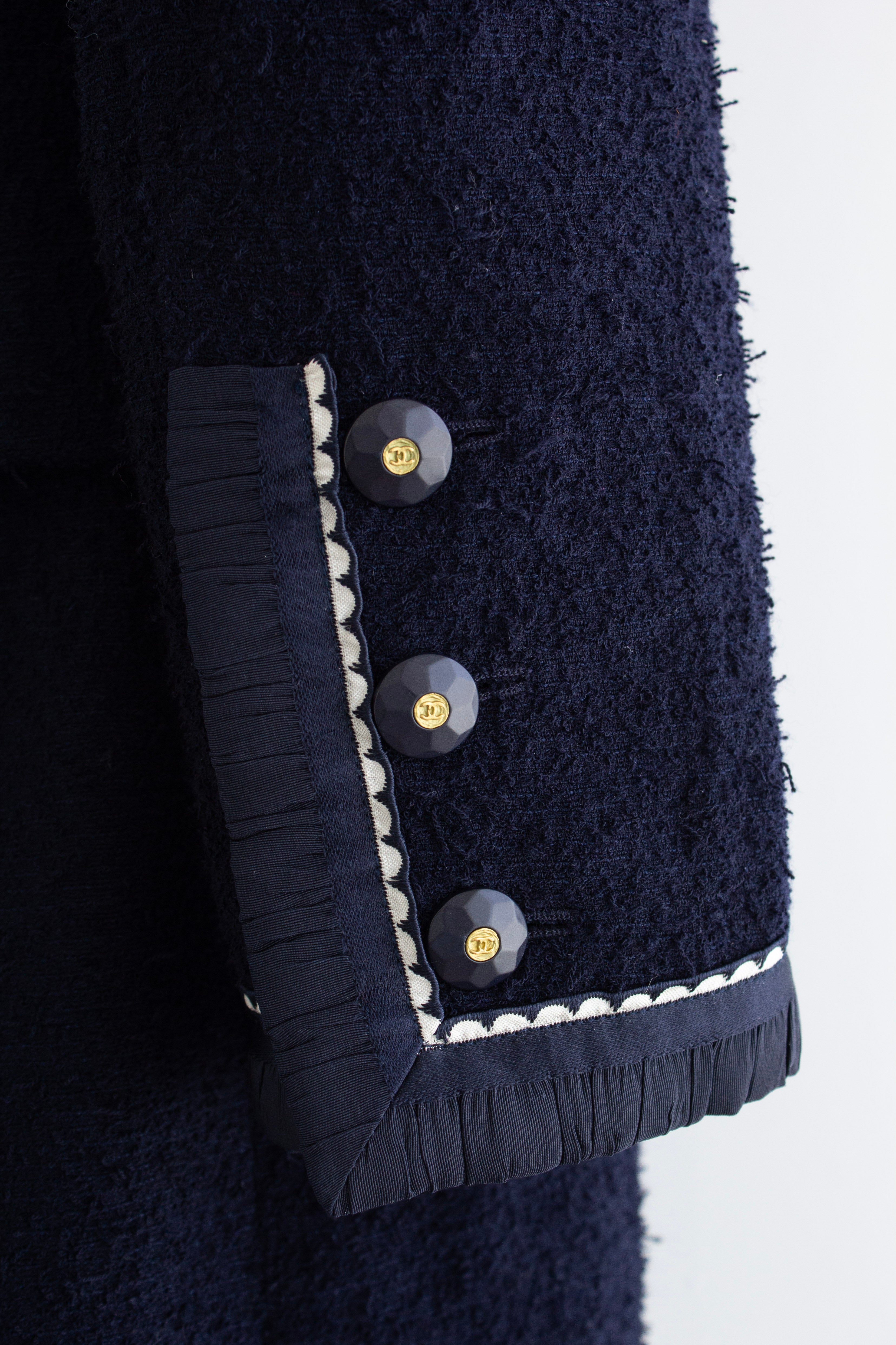 Chanel Vintage S/S1994  Navy Blue Logo Bow 94P Jacket Skirt Suit