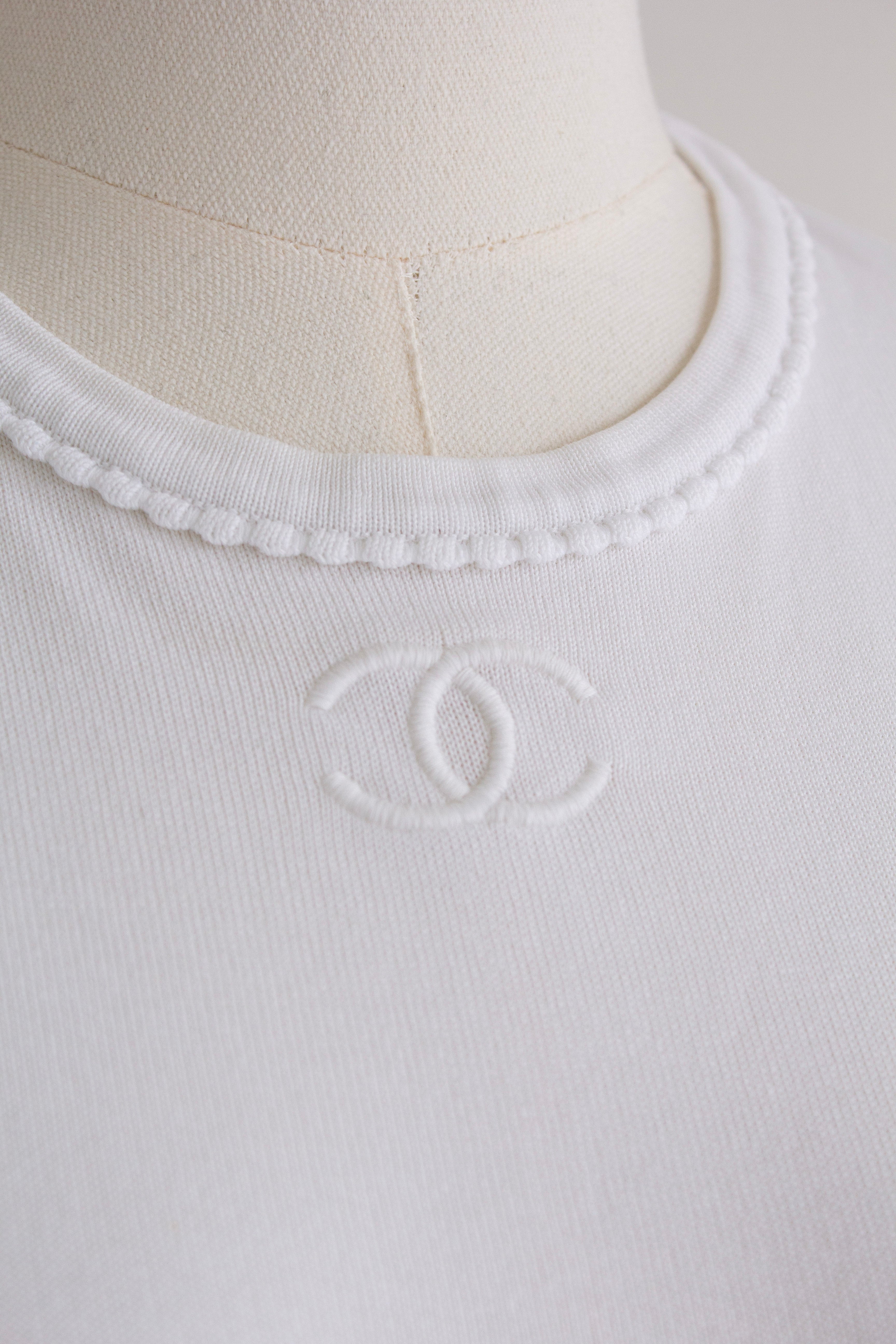 Chanel Vintage S/S1994 White Cotton Scalloped CC Logo 94P T-Shirt