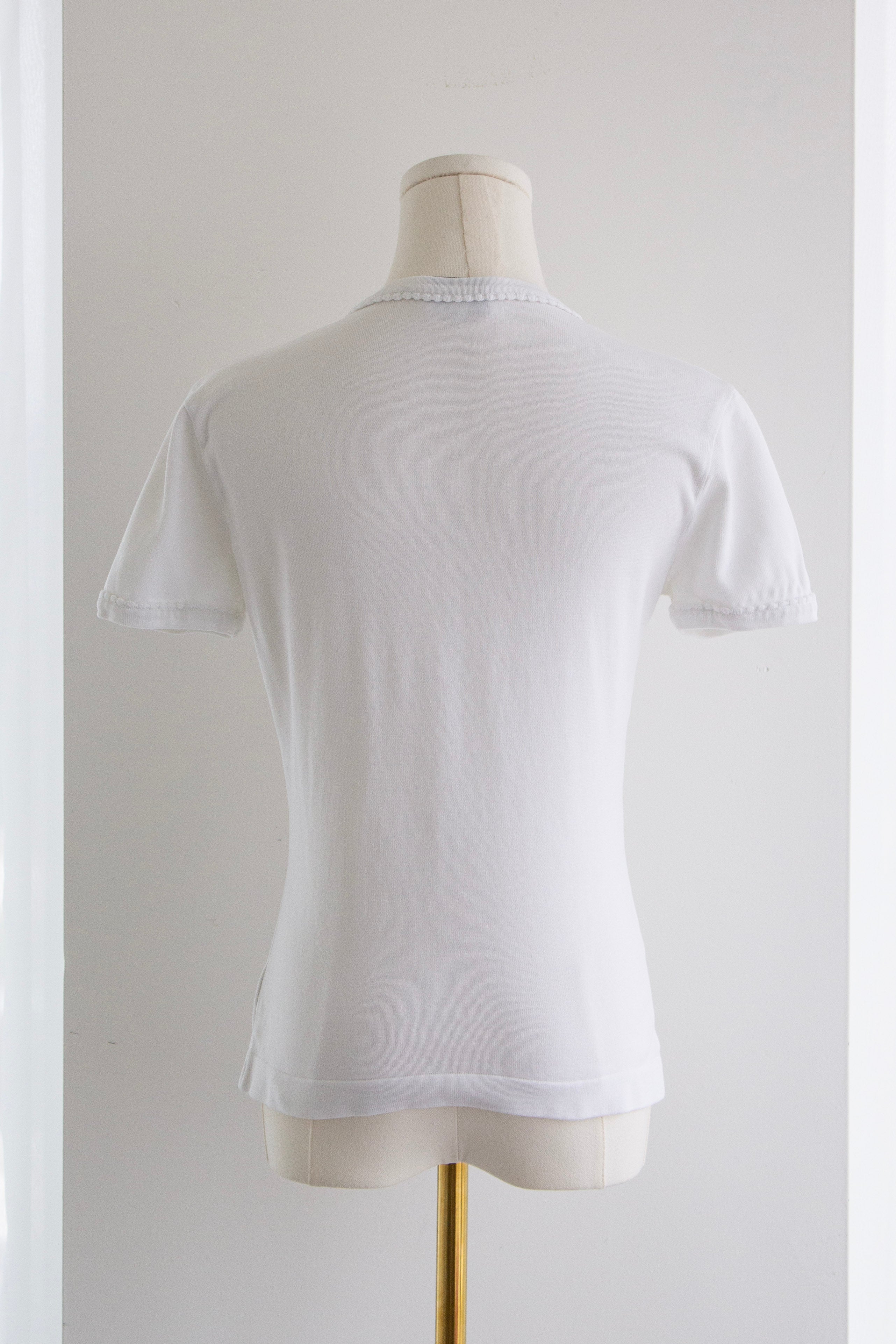 Chanel Vintage S/S1994 White Cotton Scalloped CC Logo 94P T-Shirt