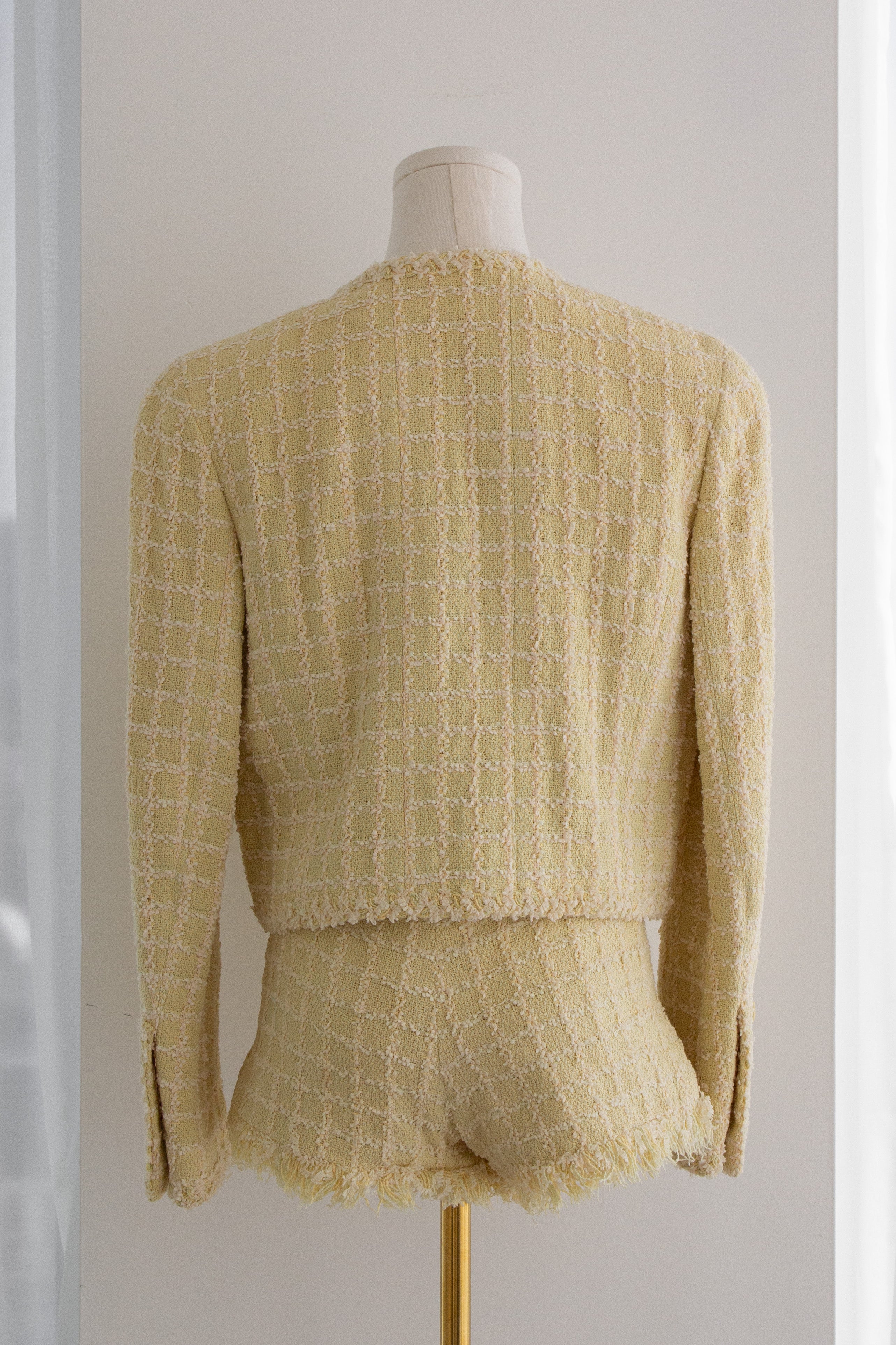 Chanel Vintage S/S 1994 Yellow Green Fantasy Tweed 94P Jacket Shorts Suit
