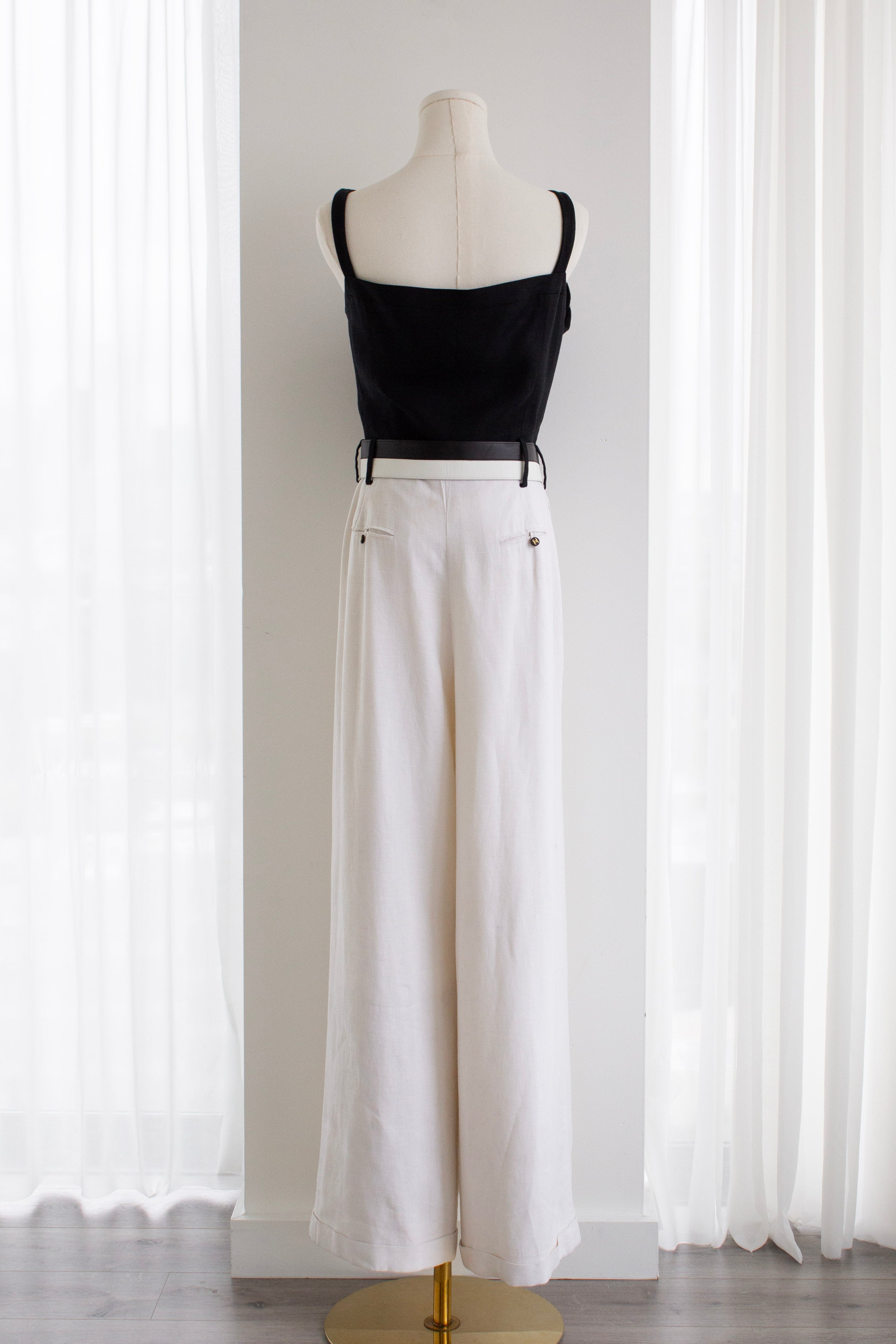 Chanel Vintage S/S 1995 Barbie Black White CC 95P Belt Linen Jumpsuit