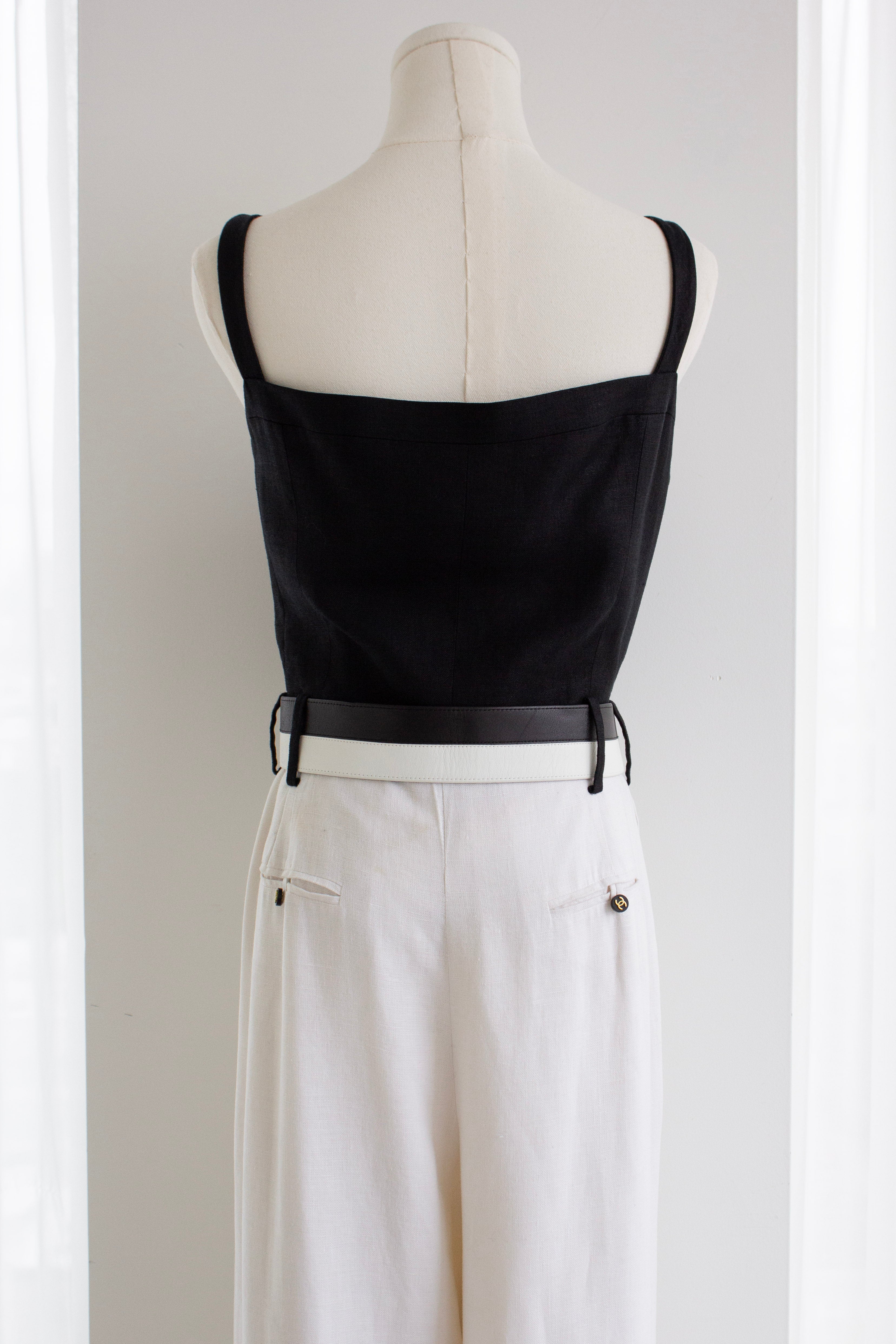 Chanel Vintage S/S 1995 Barbie Black White CC 95P Belt Linen Jumpsuit
