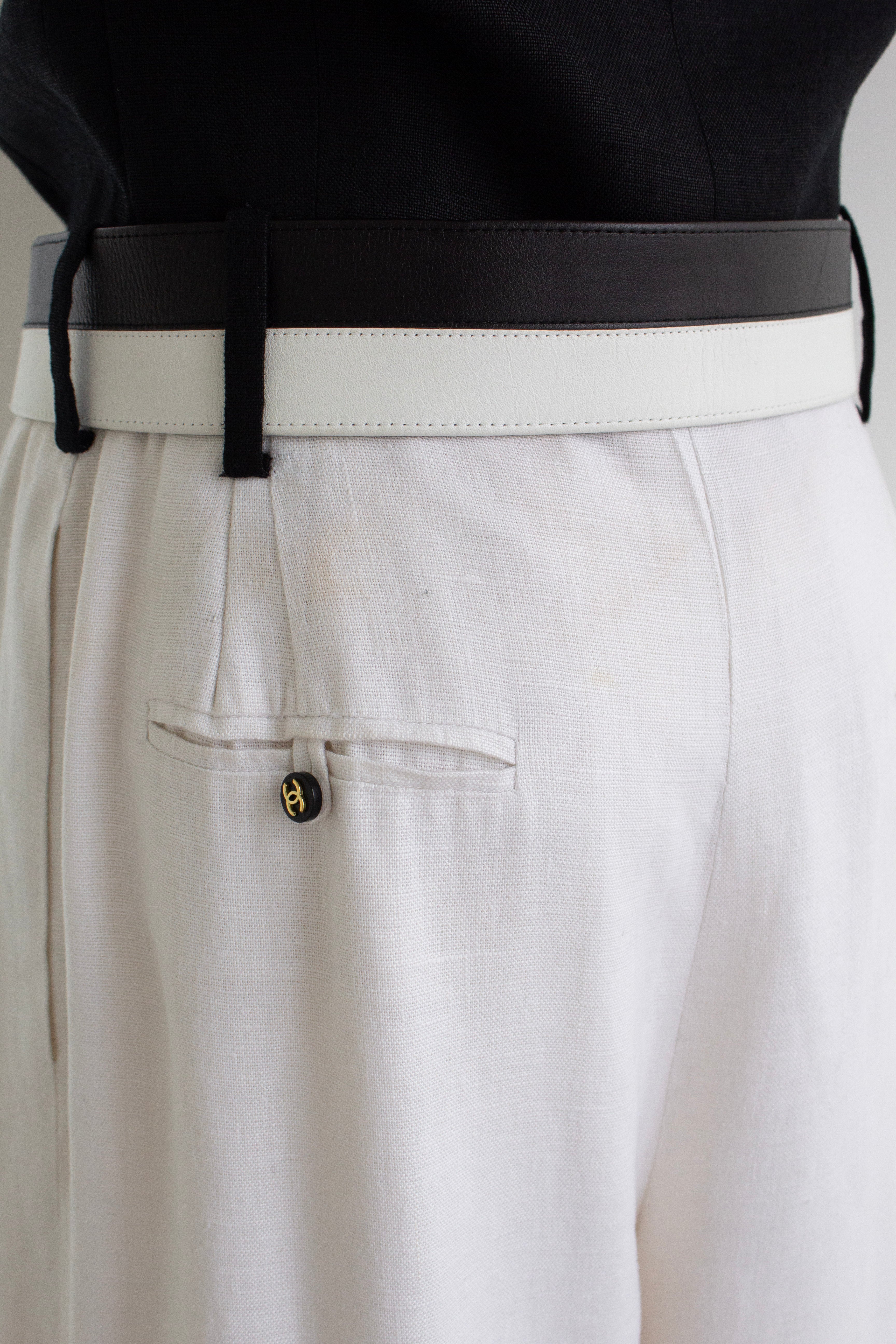 Chanel Vintage S/S 1995 Barbie Black White CC 95P Belt Linen Jumpsuit