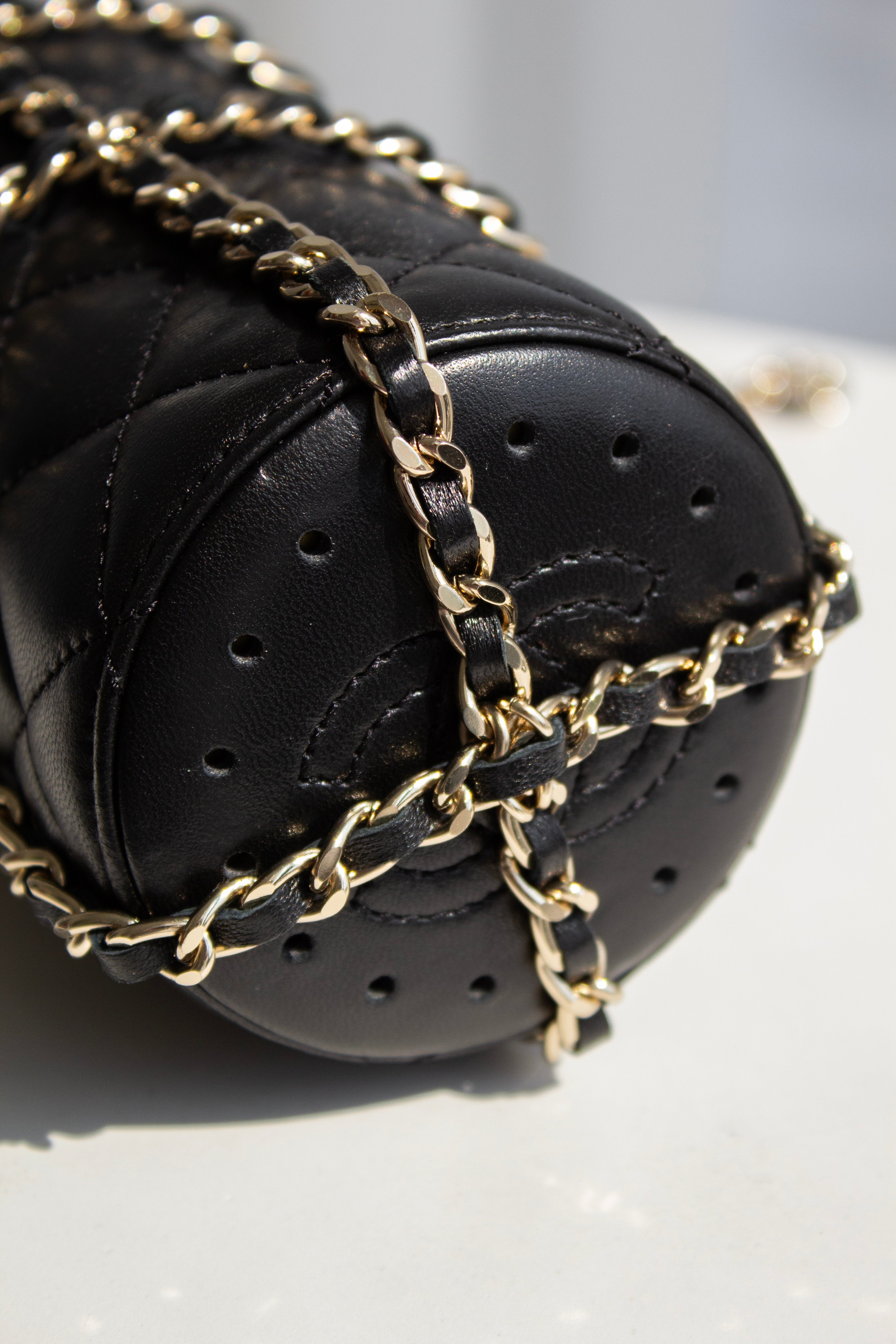 Chanel Cruise 2020 CC To Drink Black Gold Leather Water Bottle Holder