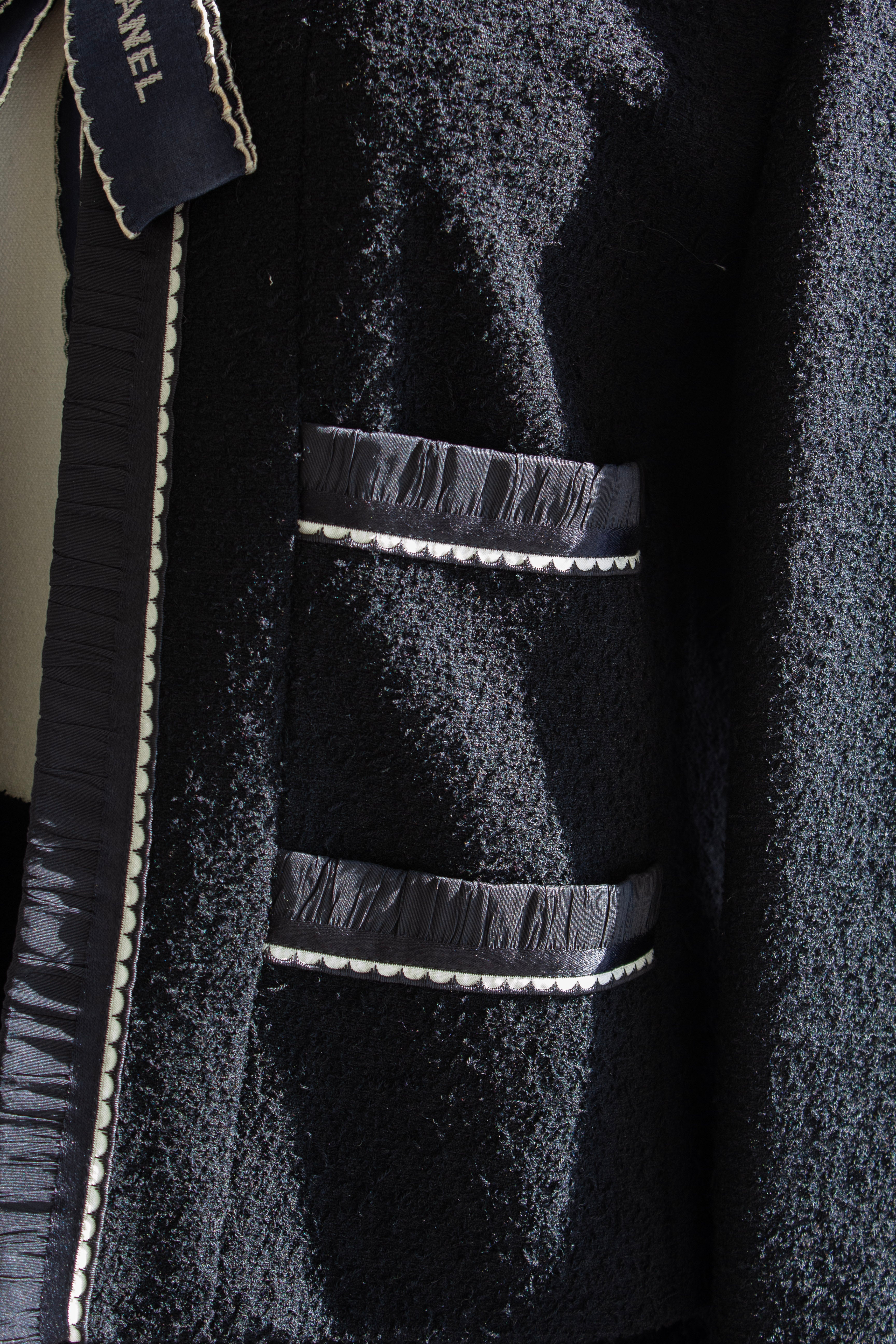 Chanel Vintage S/S1994 Black Navy Blue Logo Bow 94P Jacket Skirt Suit