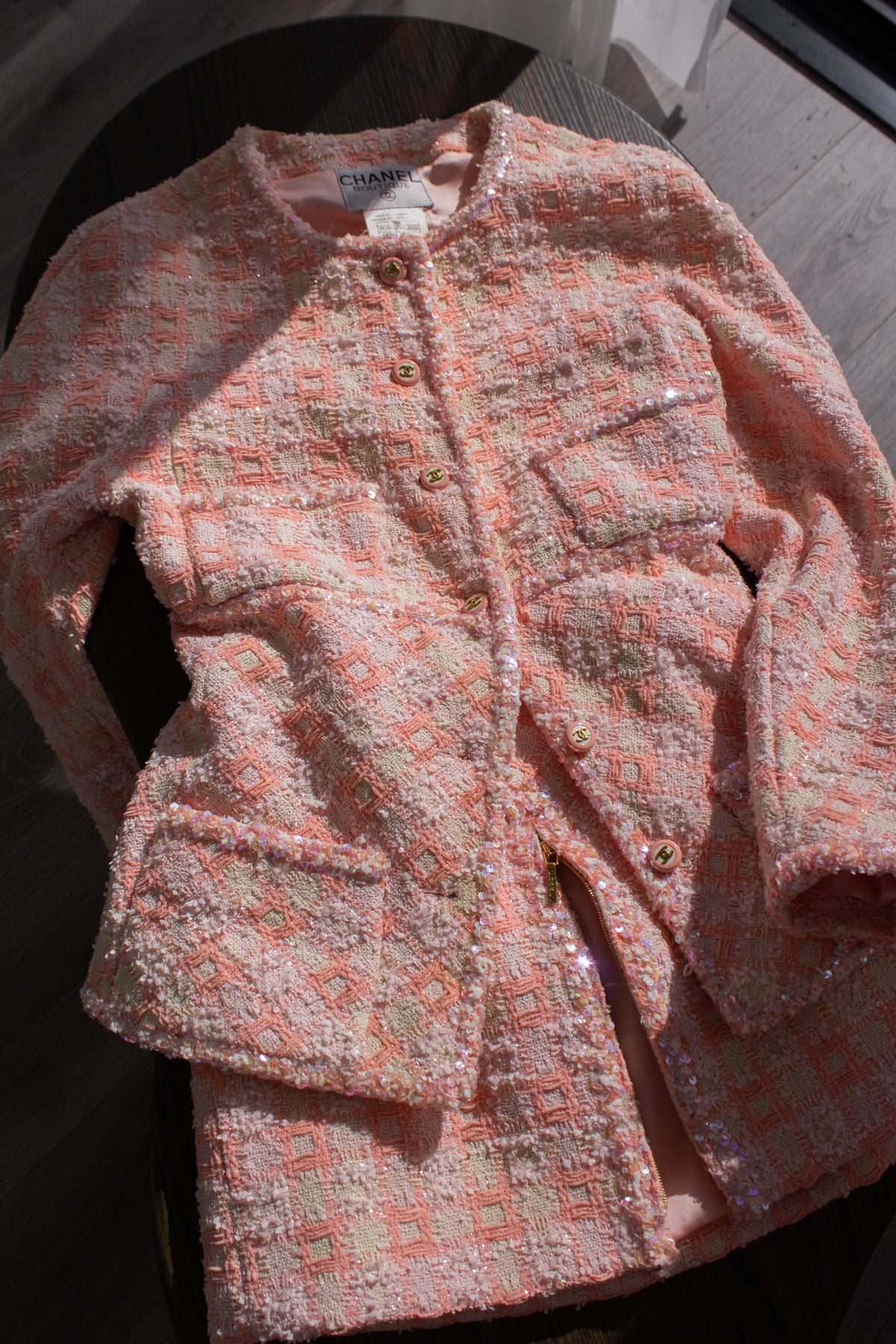 Chanel Vintage S/S 1995 Pink Sequin Tweed Barbie 95P Suit