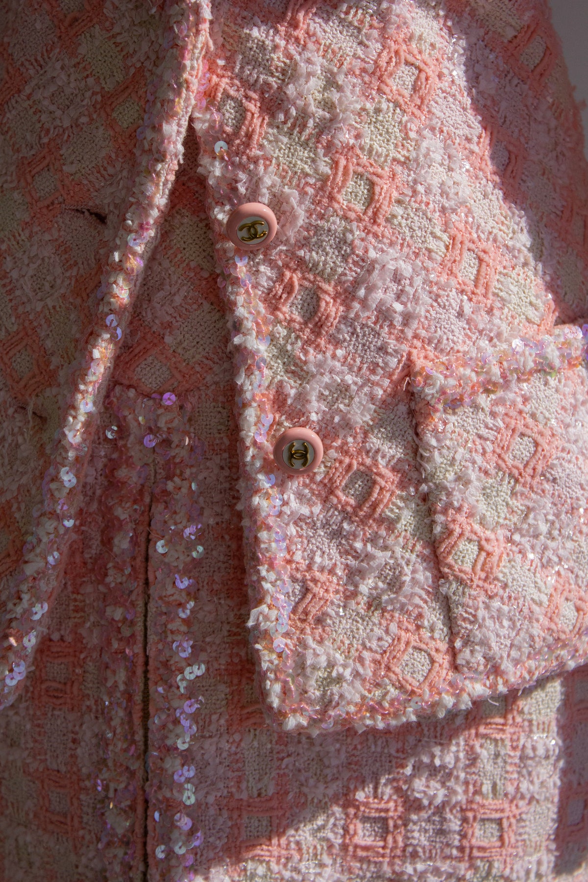 Chanel Vintage S/S 1995 Pink Sequin Tweed Barbie 95P Suit