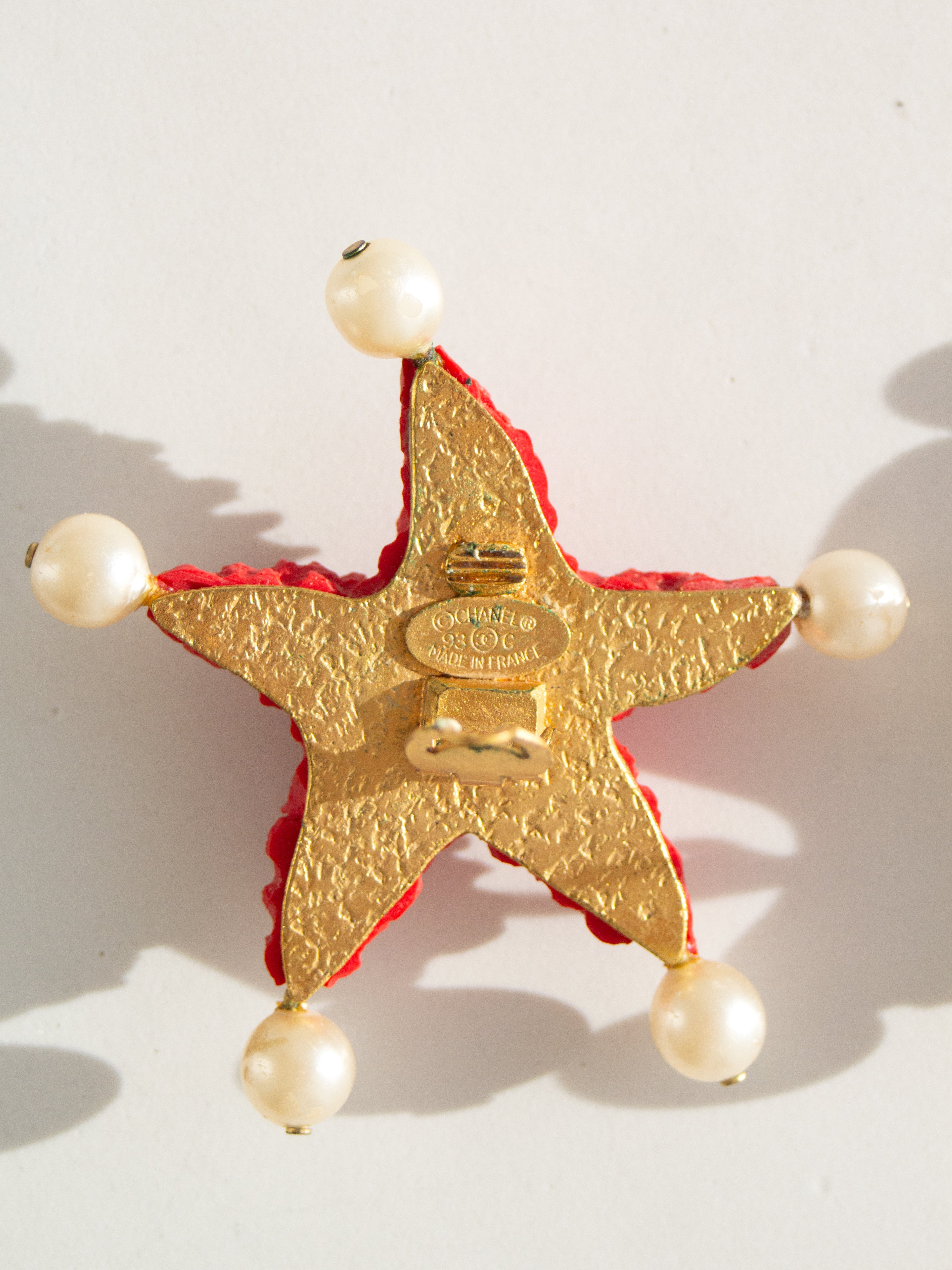 Chanel Vintage Cruise 1993 Starfish Lava Red Pearl 93C Earrings