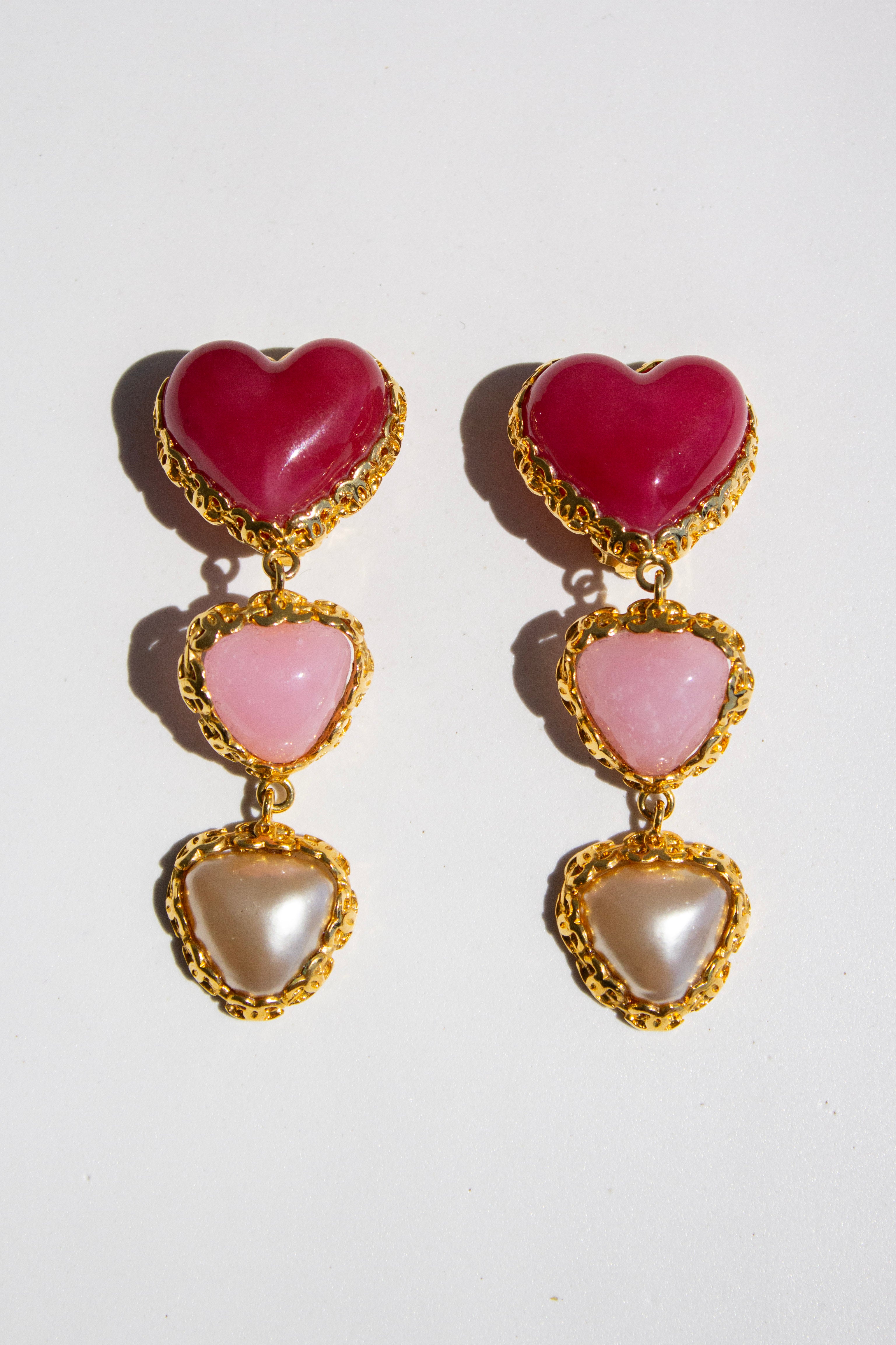 Chanel Vintage S/S 1992 Gripoix Heart Pearl 24K Gold-Plated  Earrings