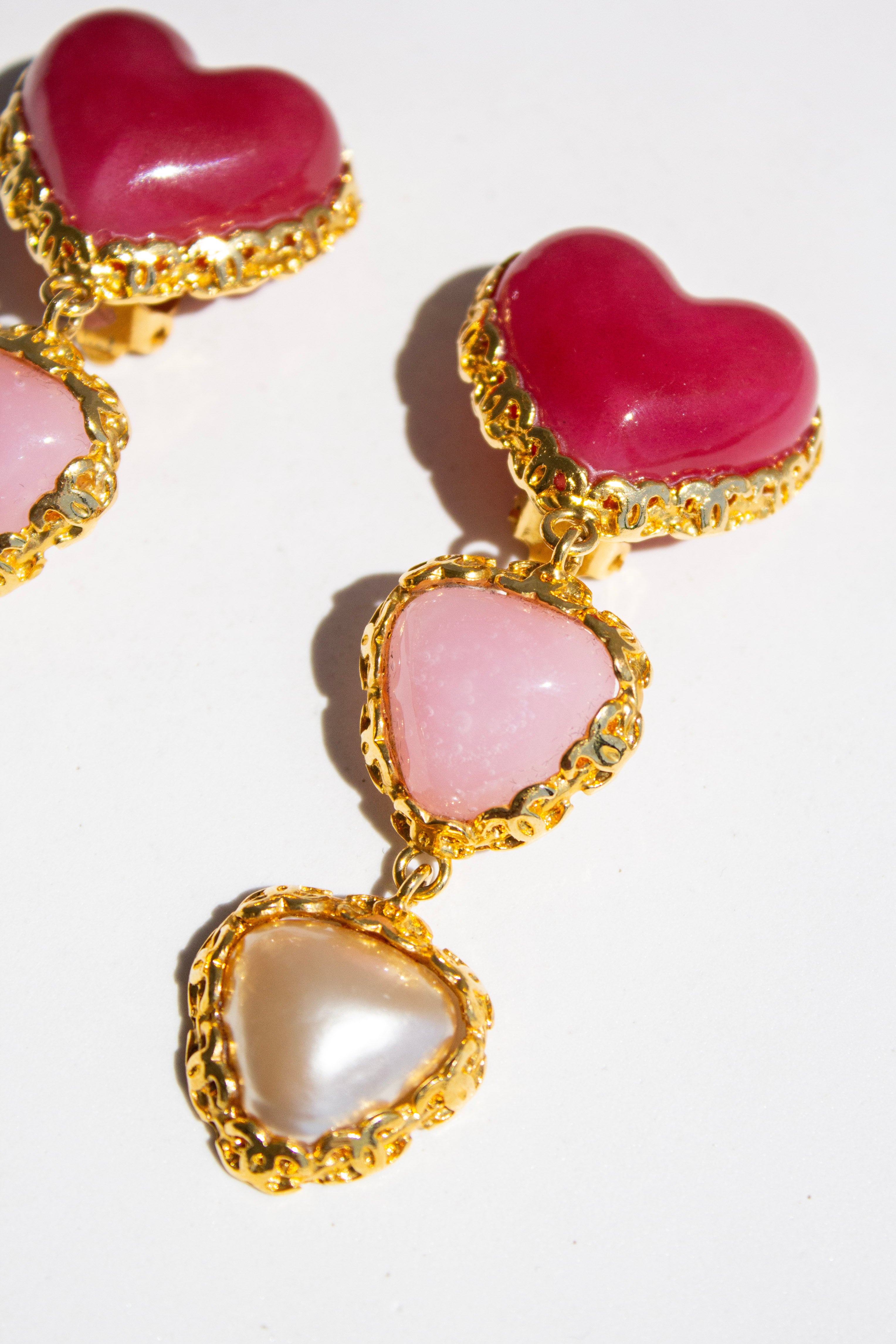 Chanel Vintage S/S 1992 Gripoix Heart Pearl 24K Gold-Plated  Earrings