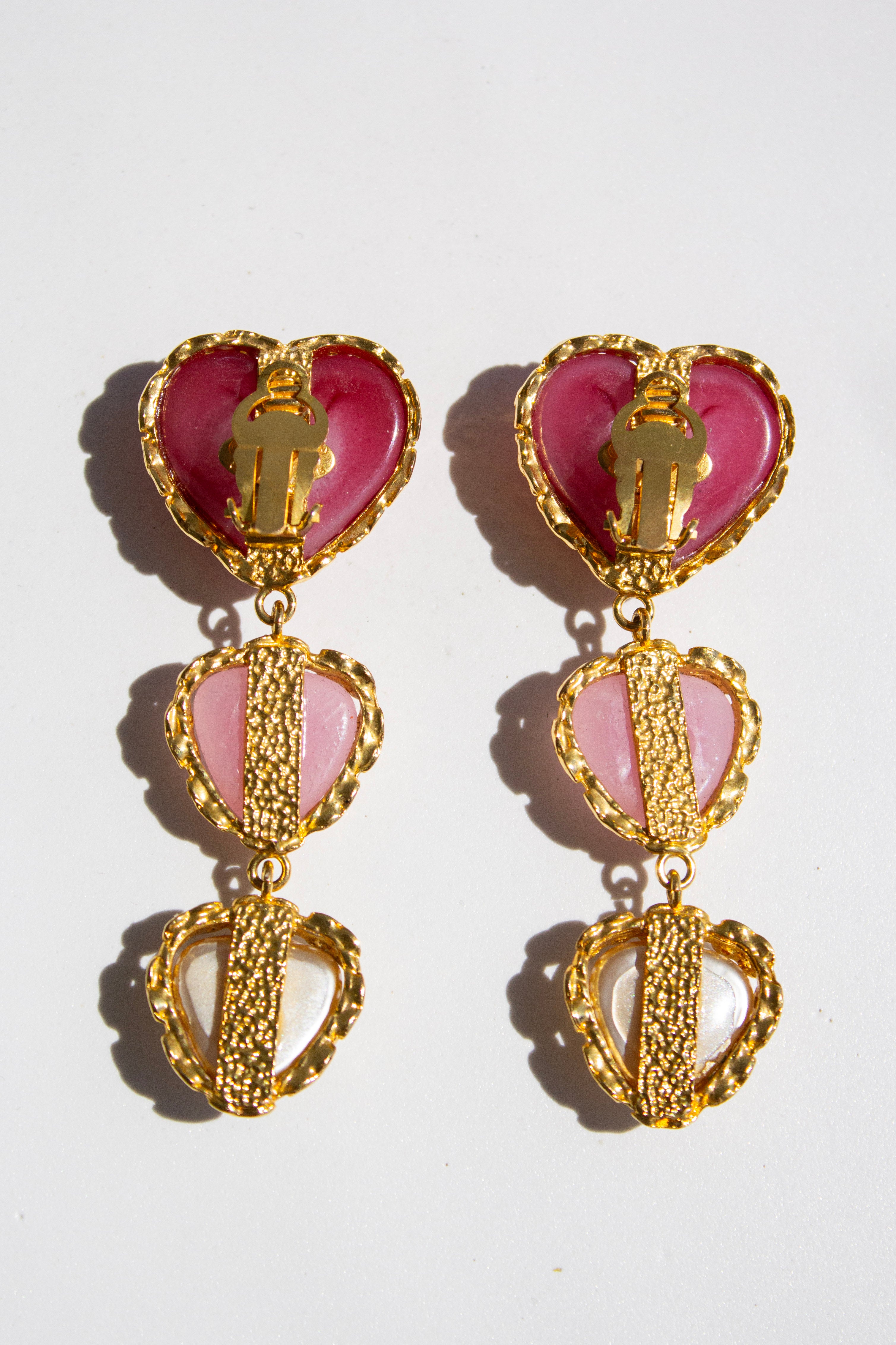 Chanel Vintage S/S 1992 Gripoix Heart Pearl 24K Gold-Plated  Earrings