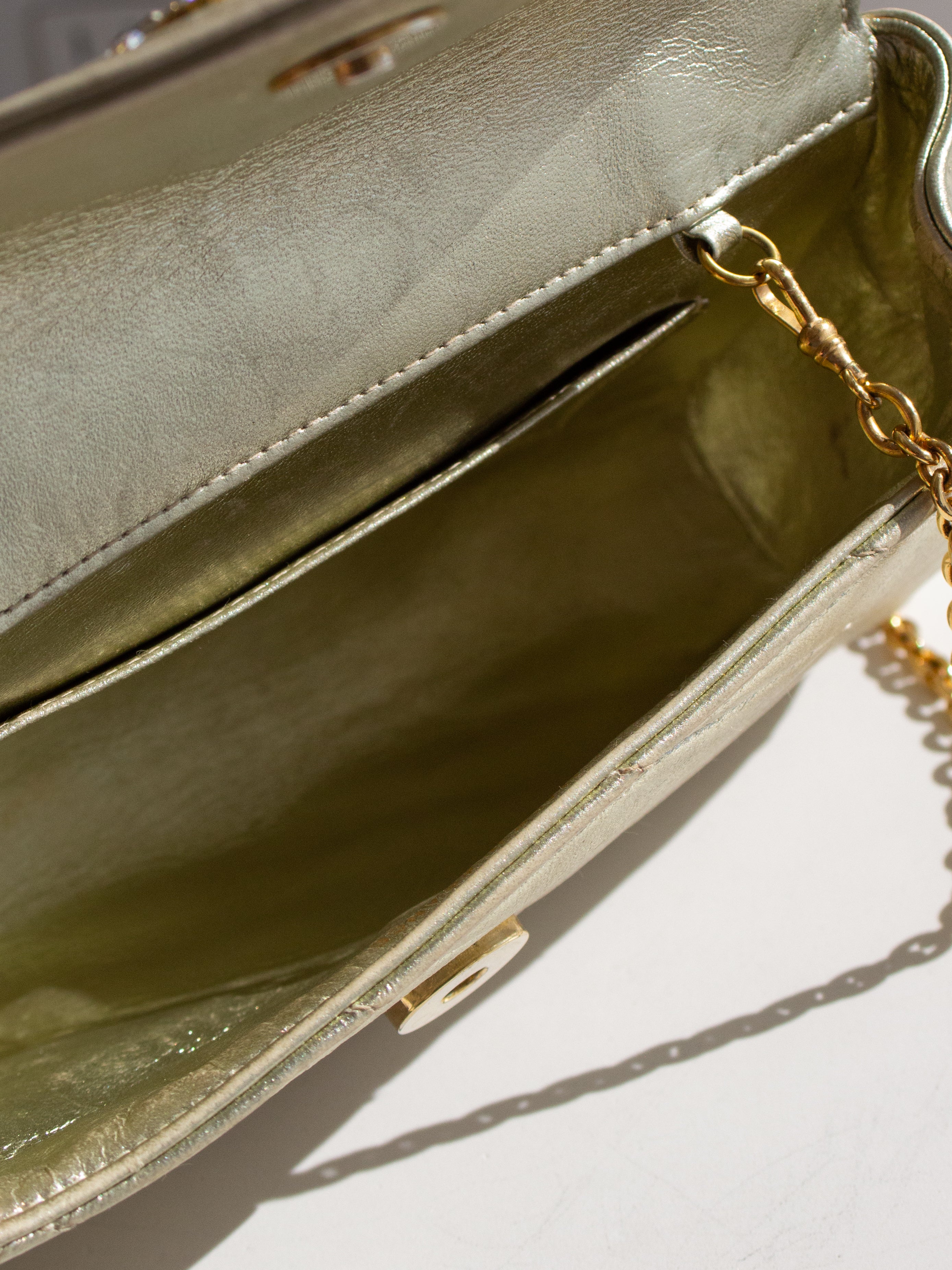 Chanel Vintage 1992 Gold Crystal Embellished CC Lambskin Bias Clutch Bag