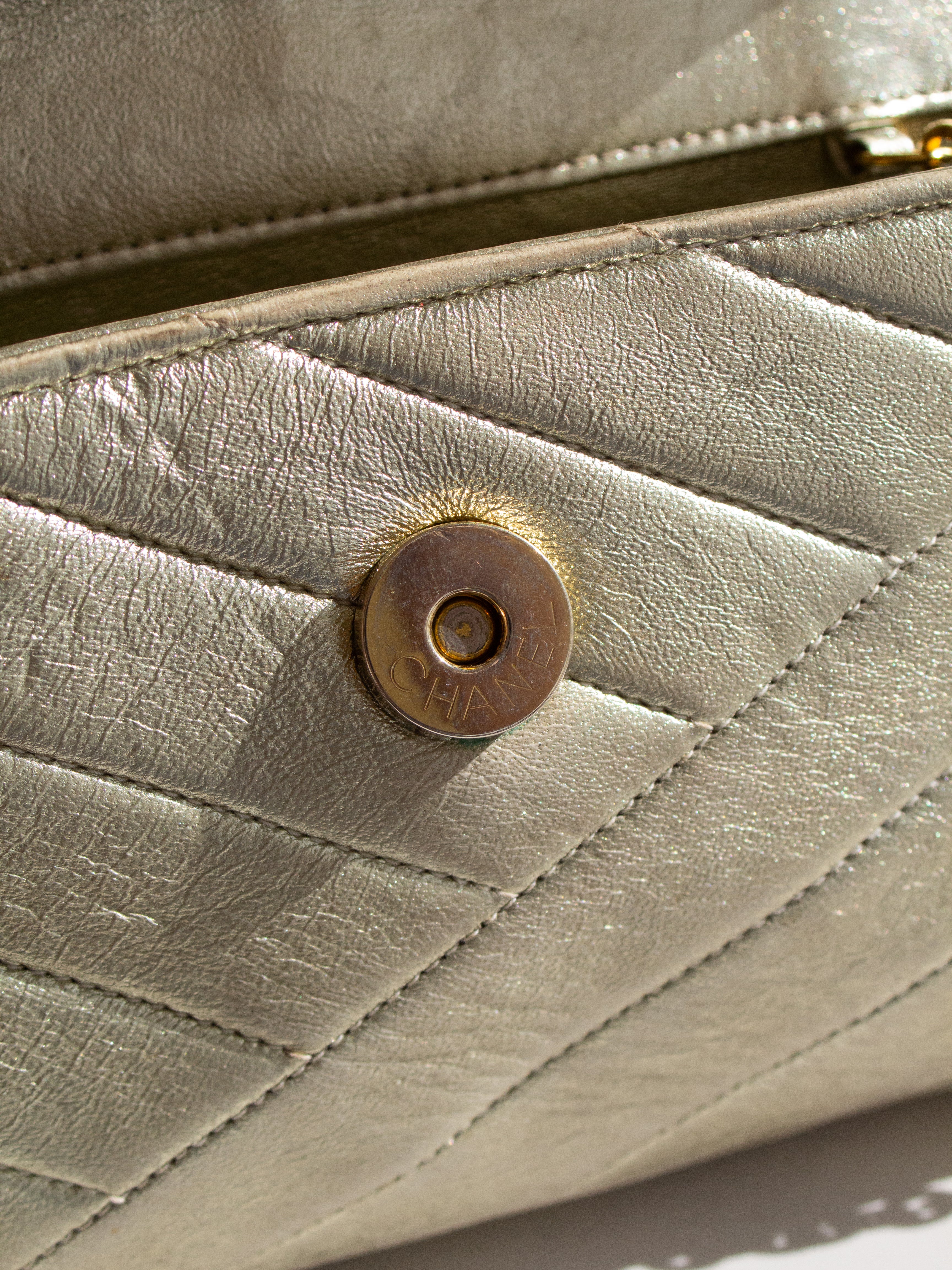 Chanel Vintage 1992 Gold Crystal Embellished CC Lambskin Bias Clutch Bag