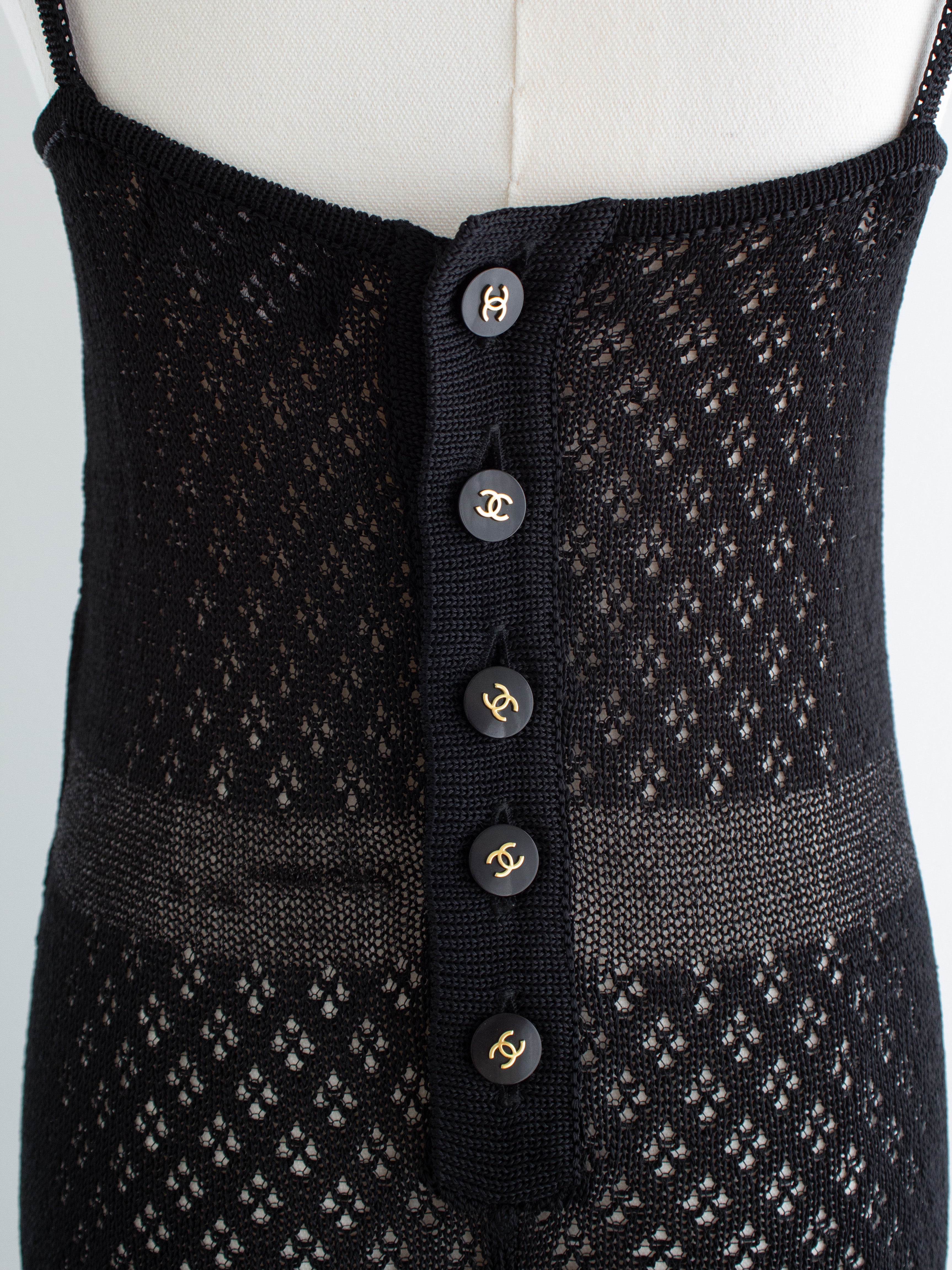 Chanel Vintage S/S 1995 Barbie Black Knit Crochet Pearl 95P Jumpsuit