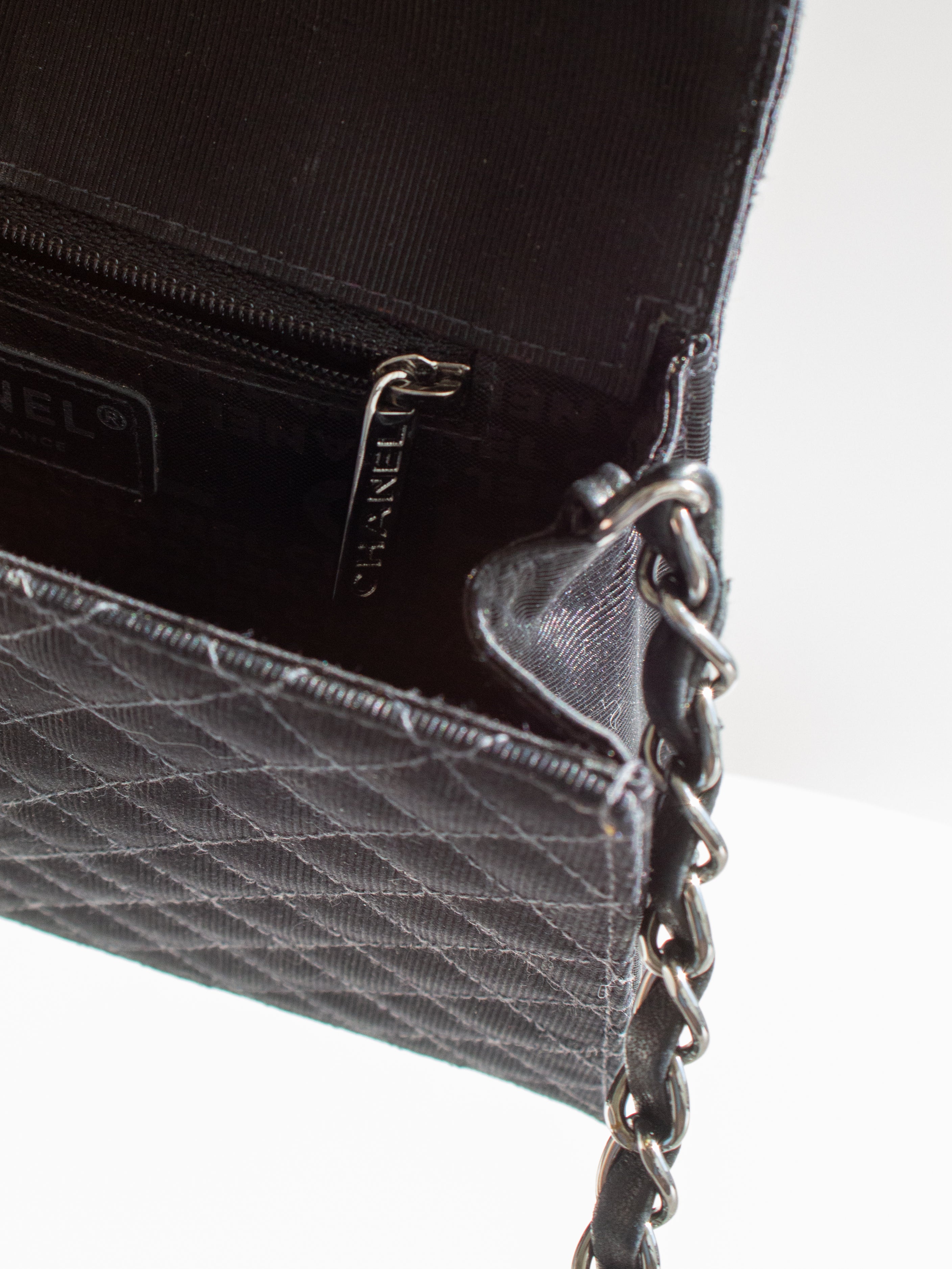 Chanel Cruise 2005 Trapeze Quilted Black Coco CC Camellia Crest 05C Mini Bag