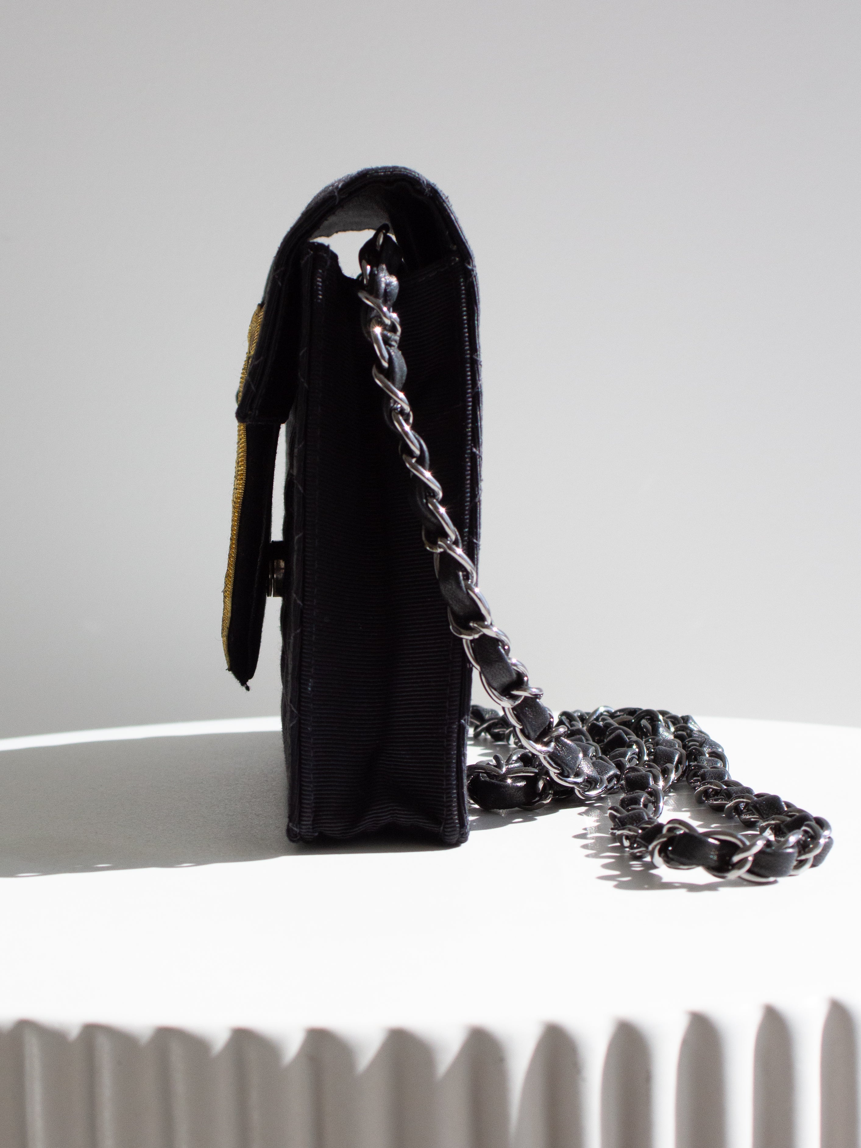 Chanel Cruise 2005 Trapeze Quilted Black Coco CC Camellia Crest 05C Mini Bag