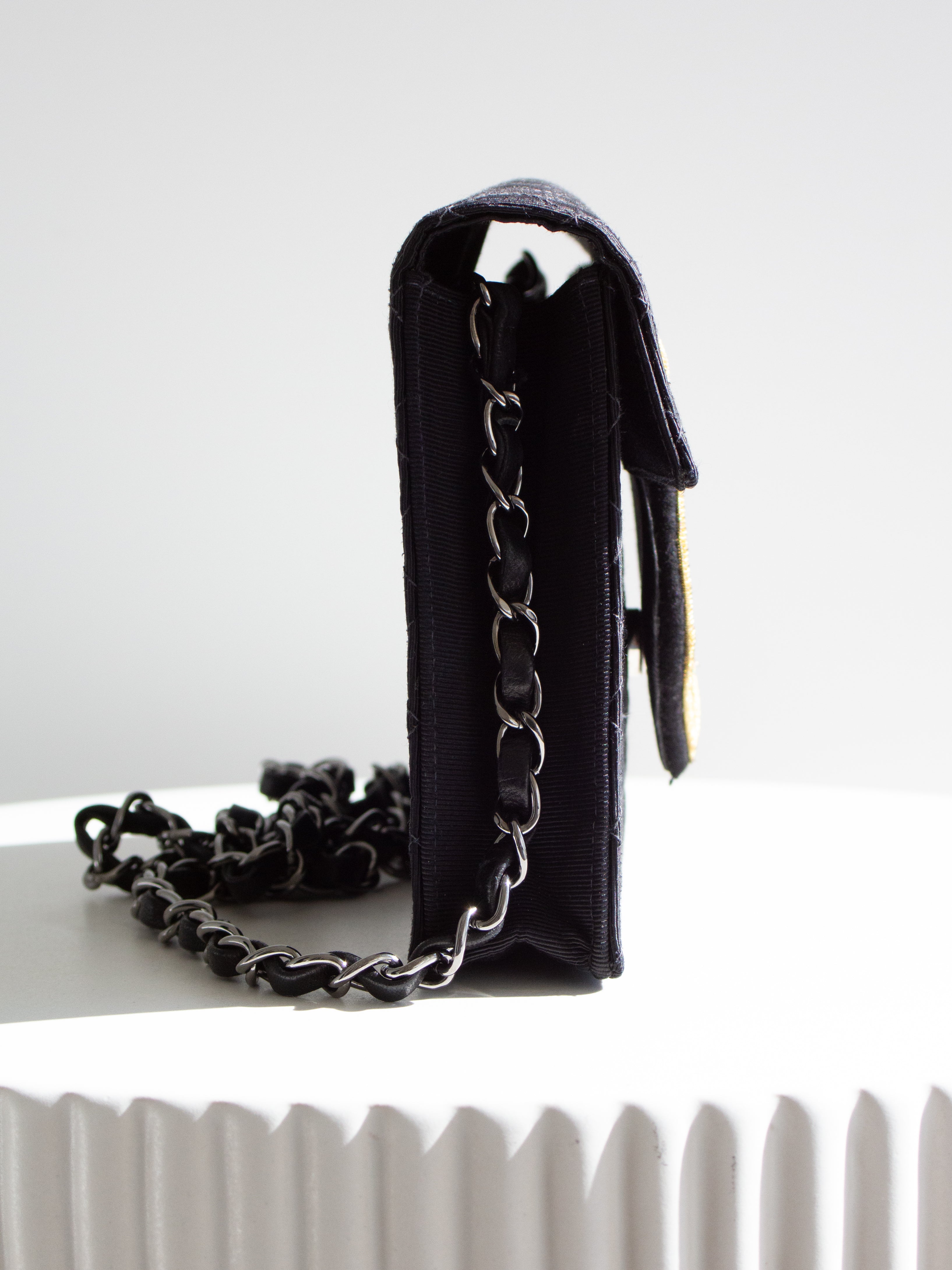 Chanel Cruise 2005 Trapeze Quilted Black Coco CC Camellia Crest 05C Mini Bag