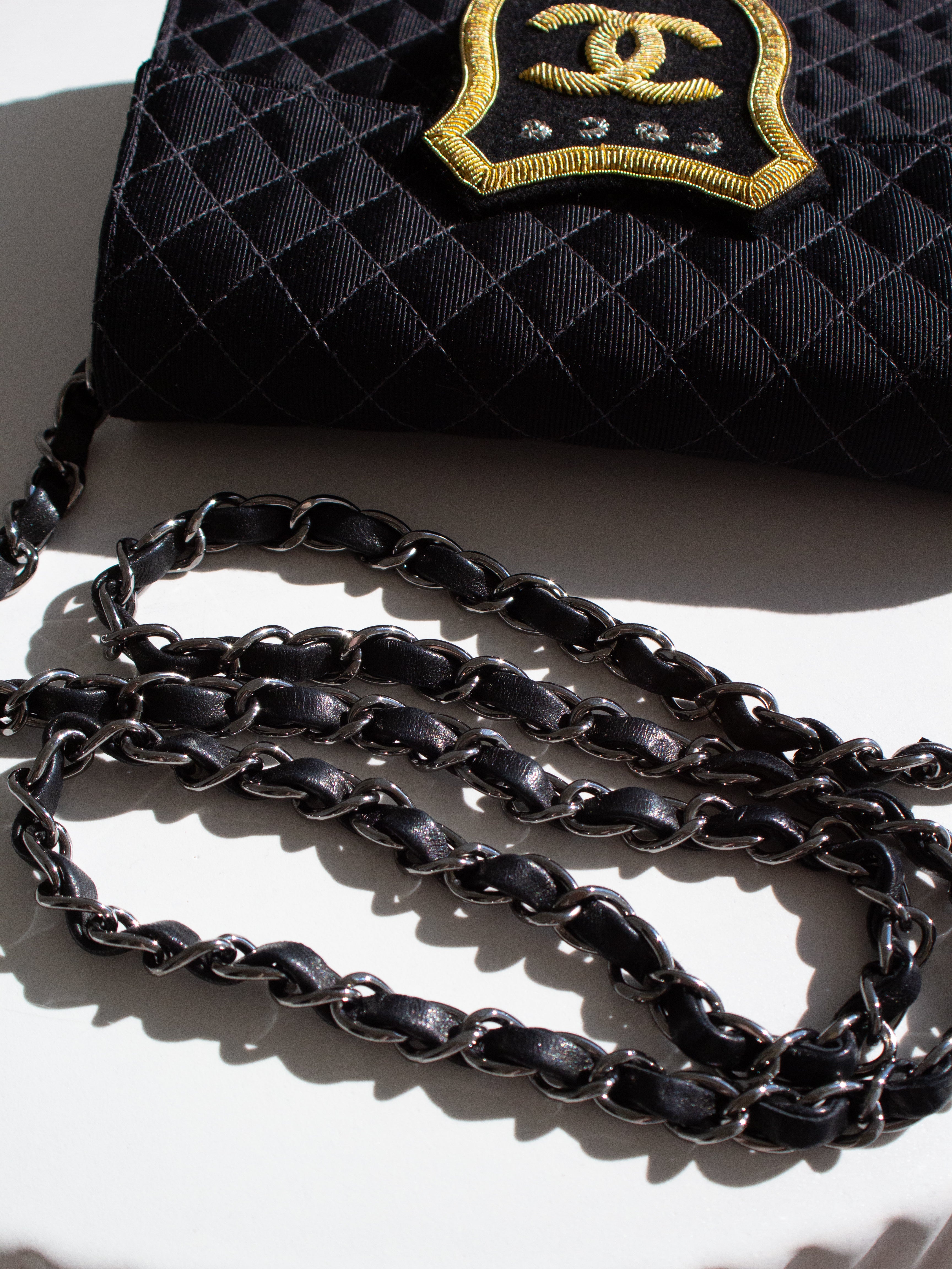 Chanel Cruise 2005 Trapeze Quilted Black Coco CC Camellia Crest 05C Mini Bag
