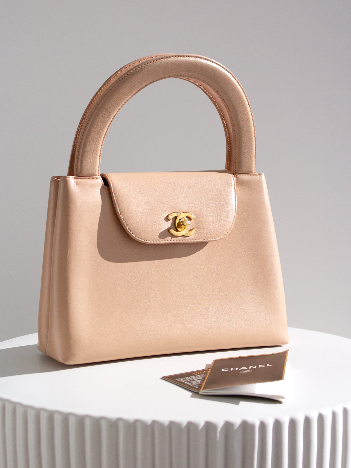 Chanel Vintage 1998 Kelly Pink Nude Lambskin 24K Gold Top Handle Bag