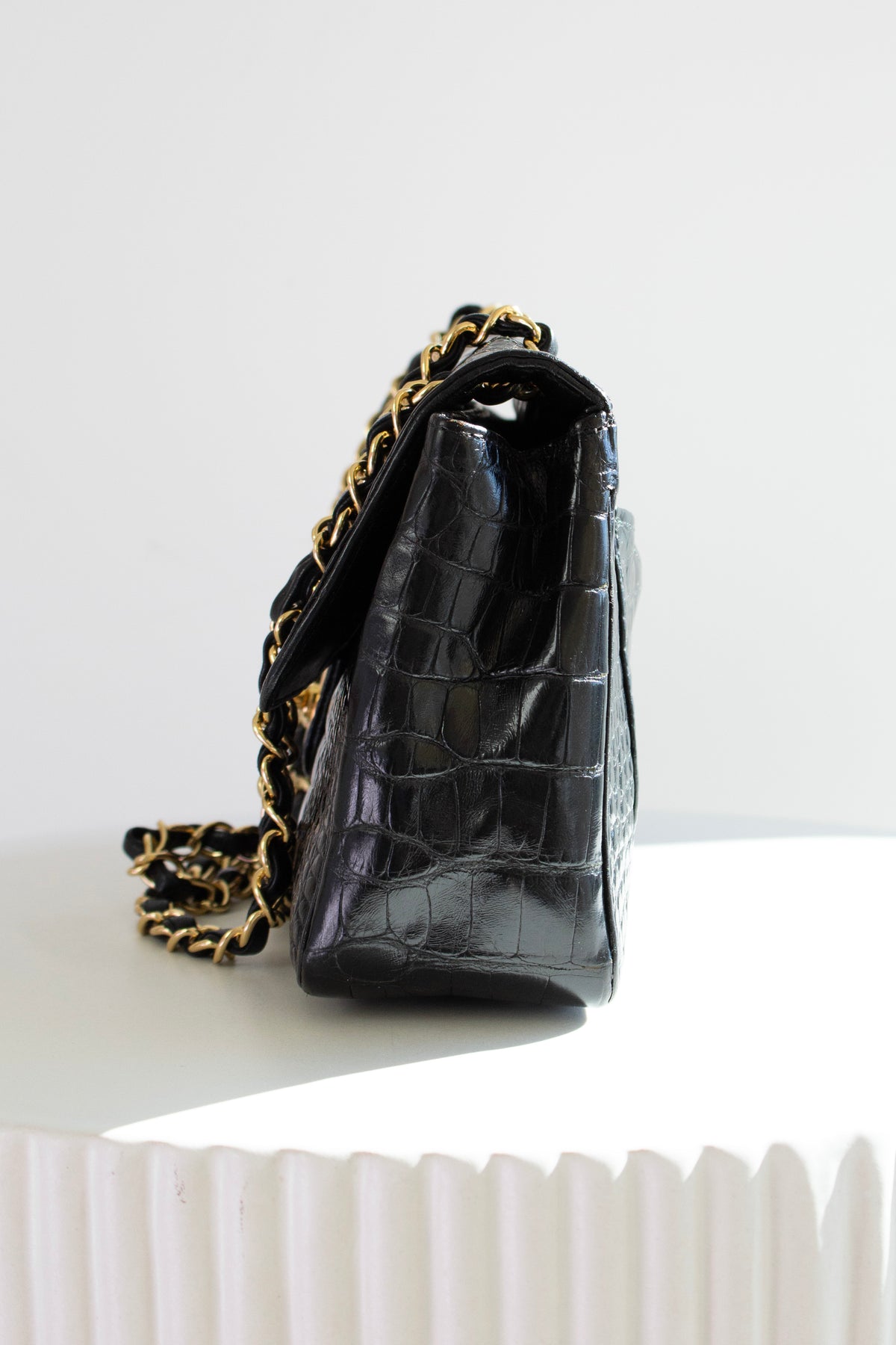 Chanel Vintage Black Alligator Leather 24K Gold-Plated Medium Classic Flap Bag