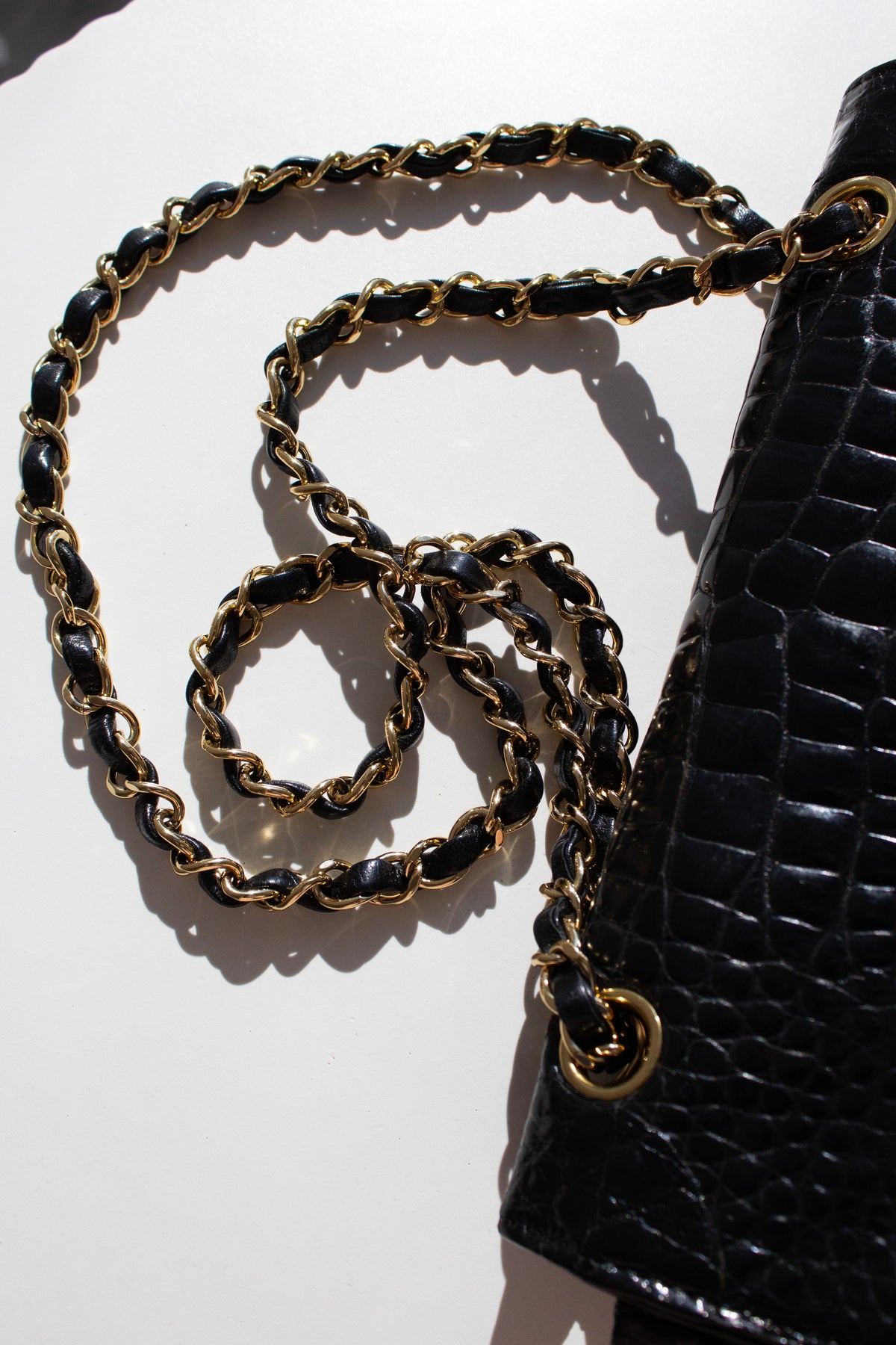 Chanel Vintage Black Alligator Leather 24K Gold-Plated Medium Classic Flap Bag