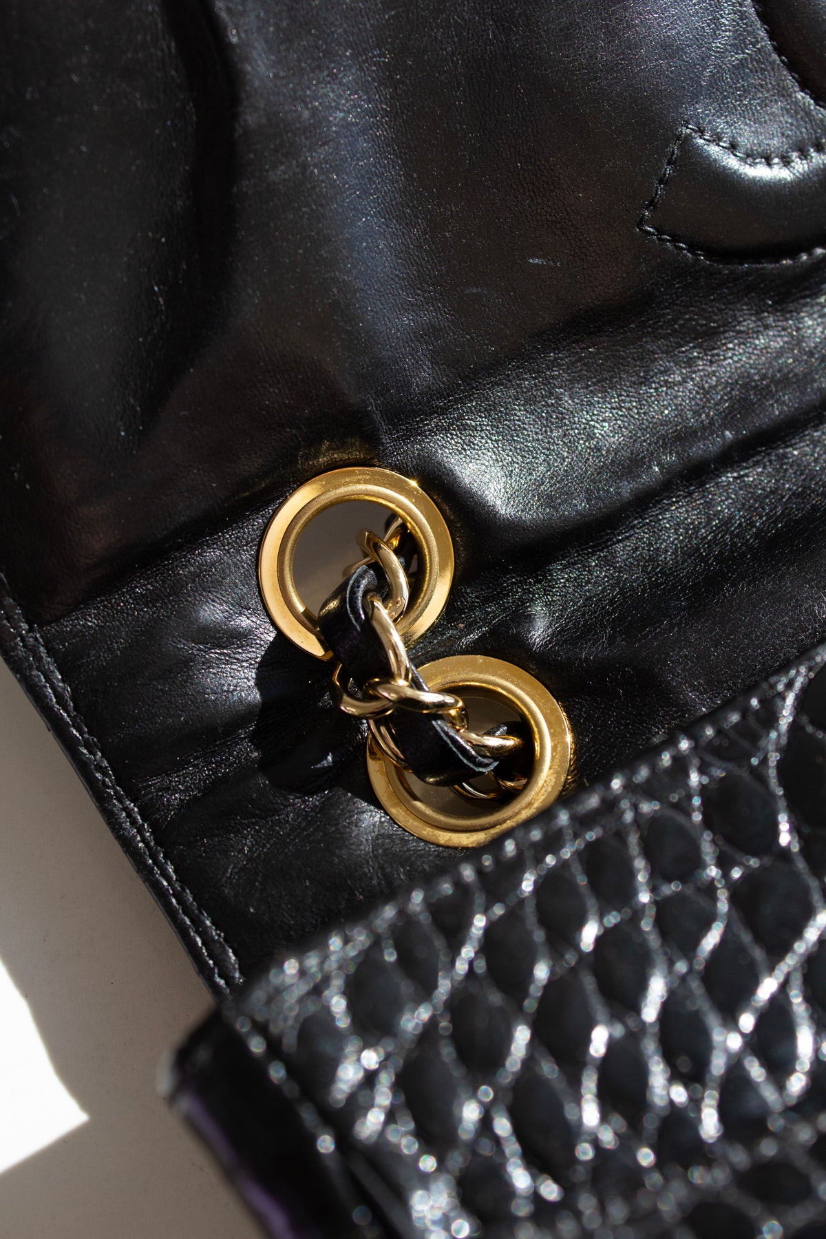 Chanel Vintage Black Alligator Leather 24K Gold-Plated Medium Classic Flap Bag