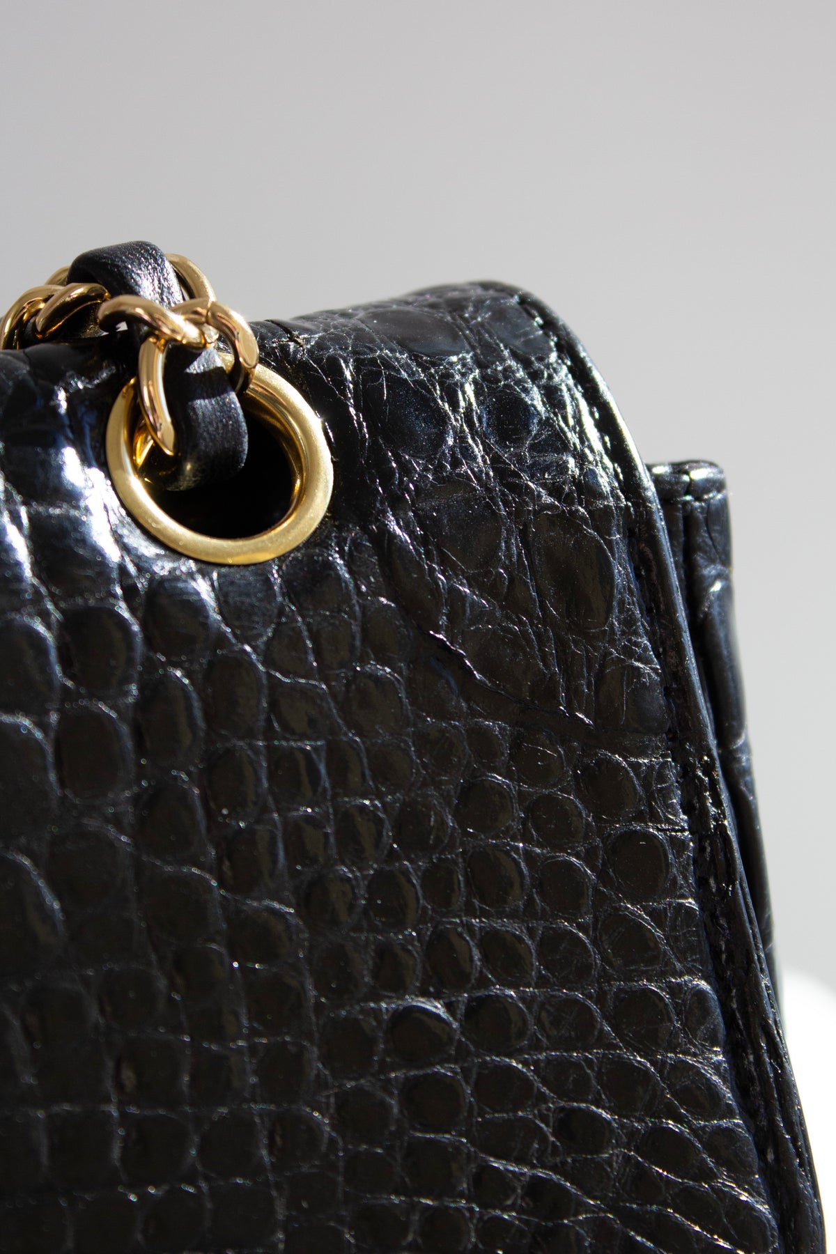 Chanel Vintage Black Alligator Leather 24K Gold-Plated Medium Classic Flap Bag