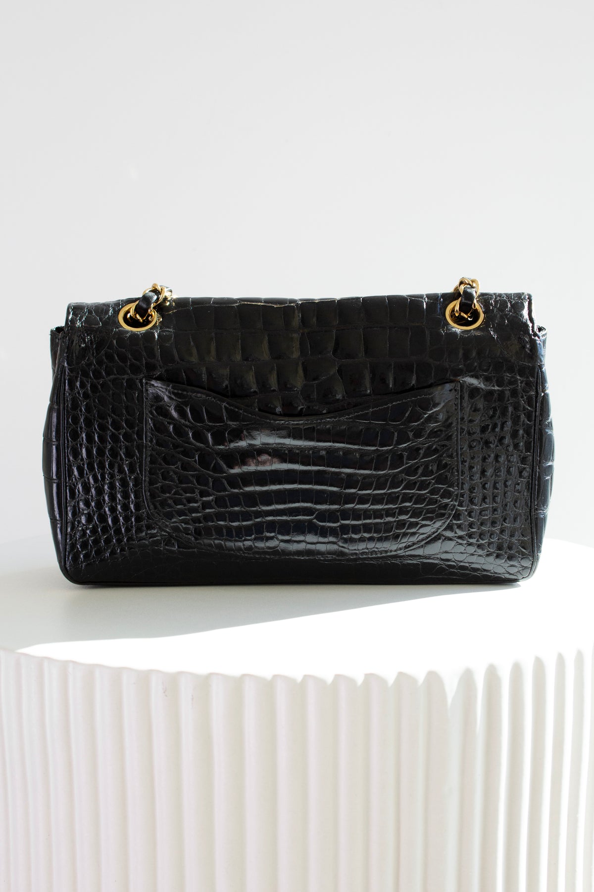 Chanel Vintage Black Alligator Leather 24K Gold-Plated Medium Classic Flap Bag