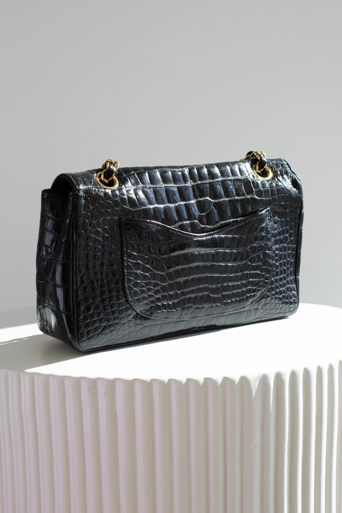 Chanel Vintage Black Alligator Leather 24K Gold-Plated Medium Classic Flap Bag