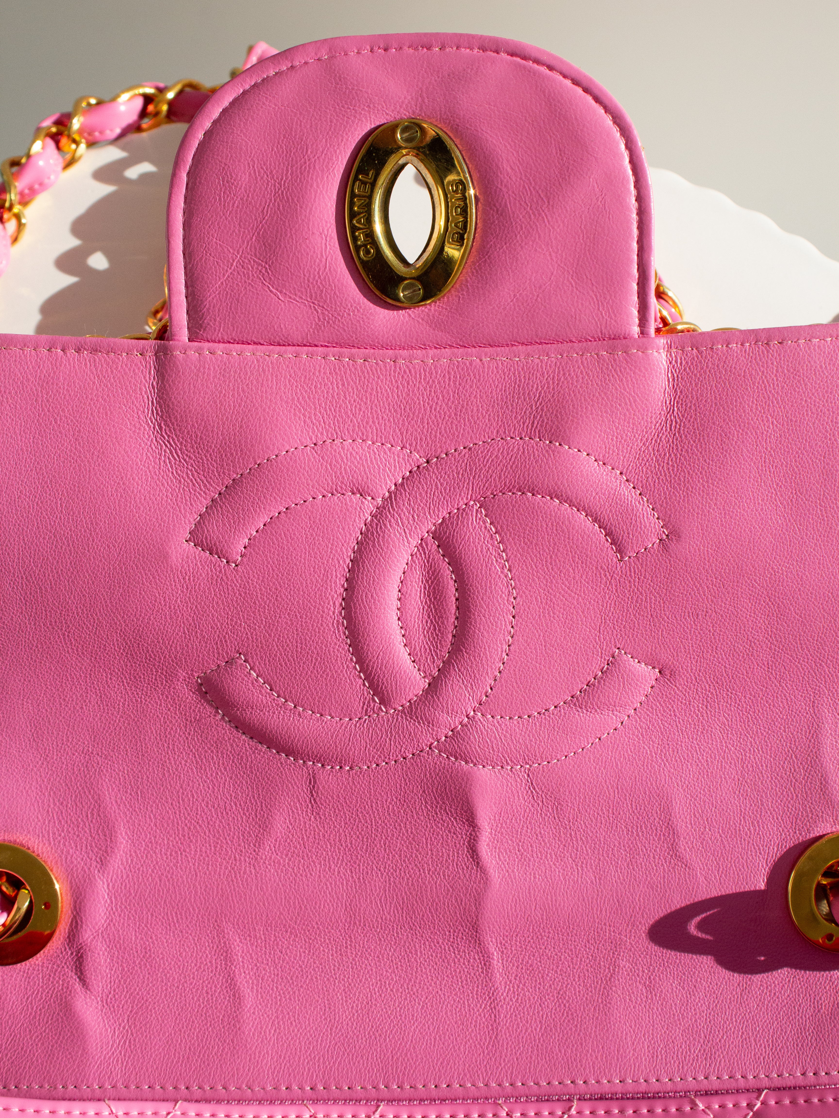 Chanel 1995 Barbie Pink 24K Gold Chain Around Patent Lambskin Jumbo XL 95P Bag