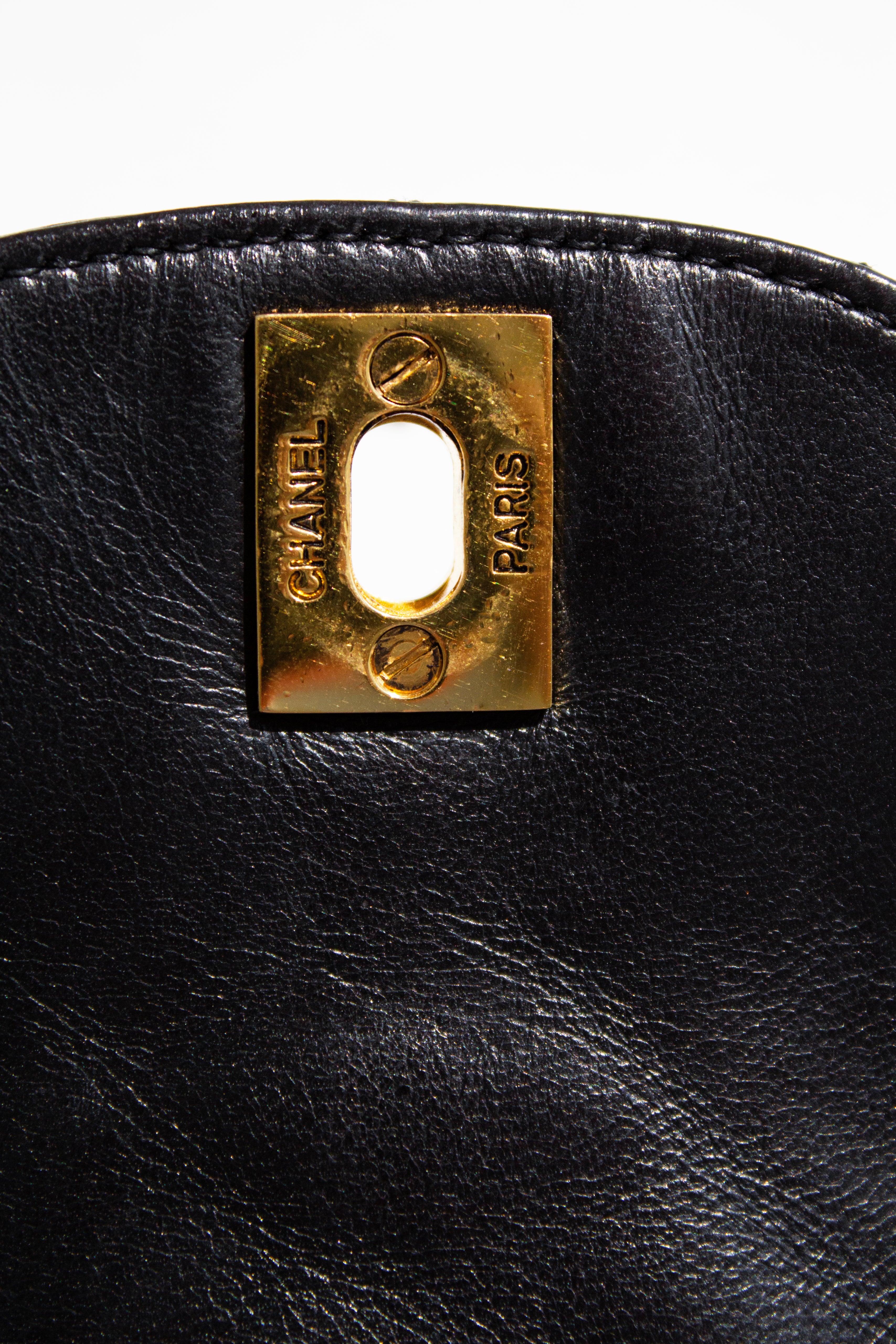 Chanel Vintage 1996 Black Lambskin Leather 24K Gold CC Turnlock 90s Phone Holder