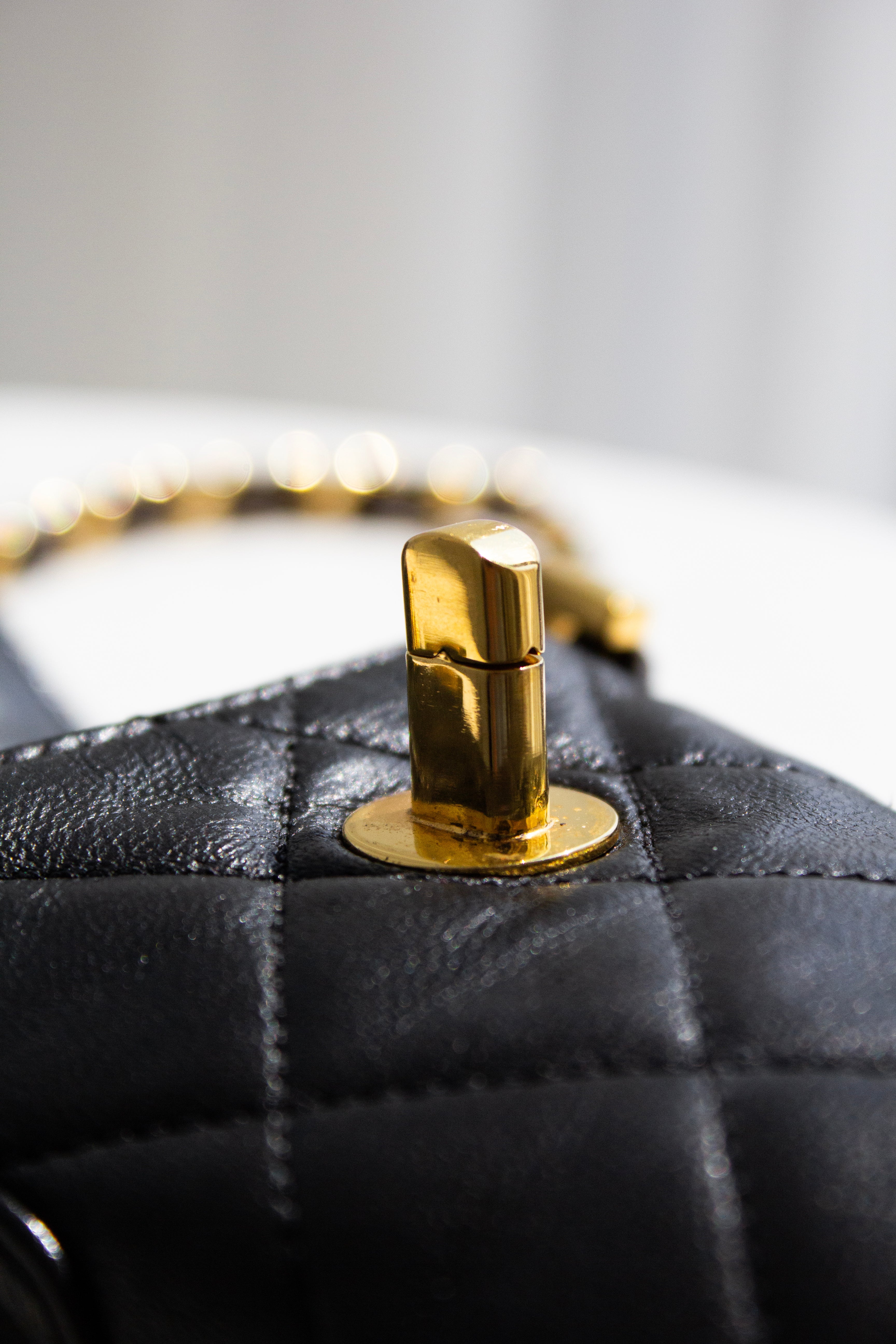 Chanel Vintage 1996 Black Lambskin Leather 24K Gold CC Turnlock 90s Phone Holder