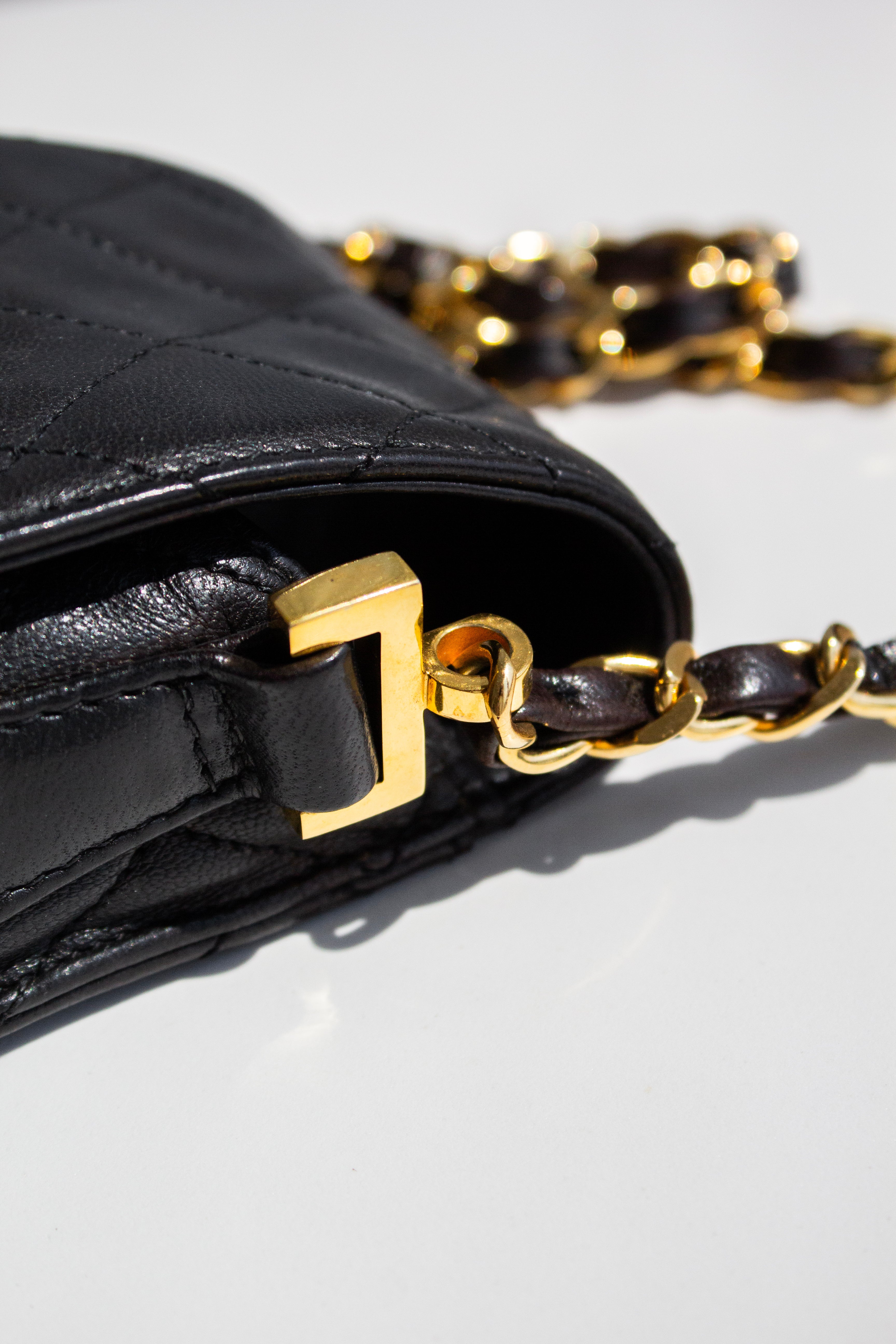 Chanel Vintage 1996 Black Lambskin Leather 24K Gold CC Turnlock 90s Phone Holder