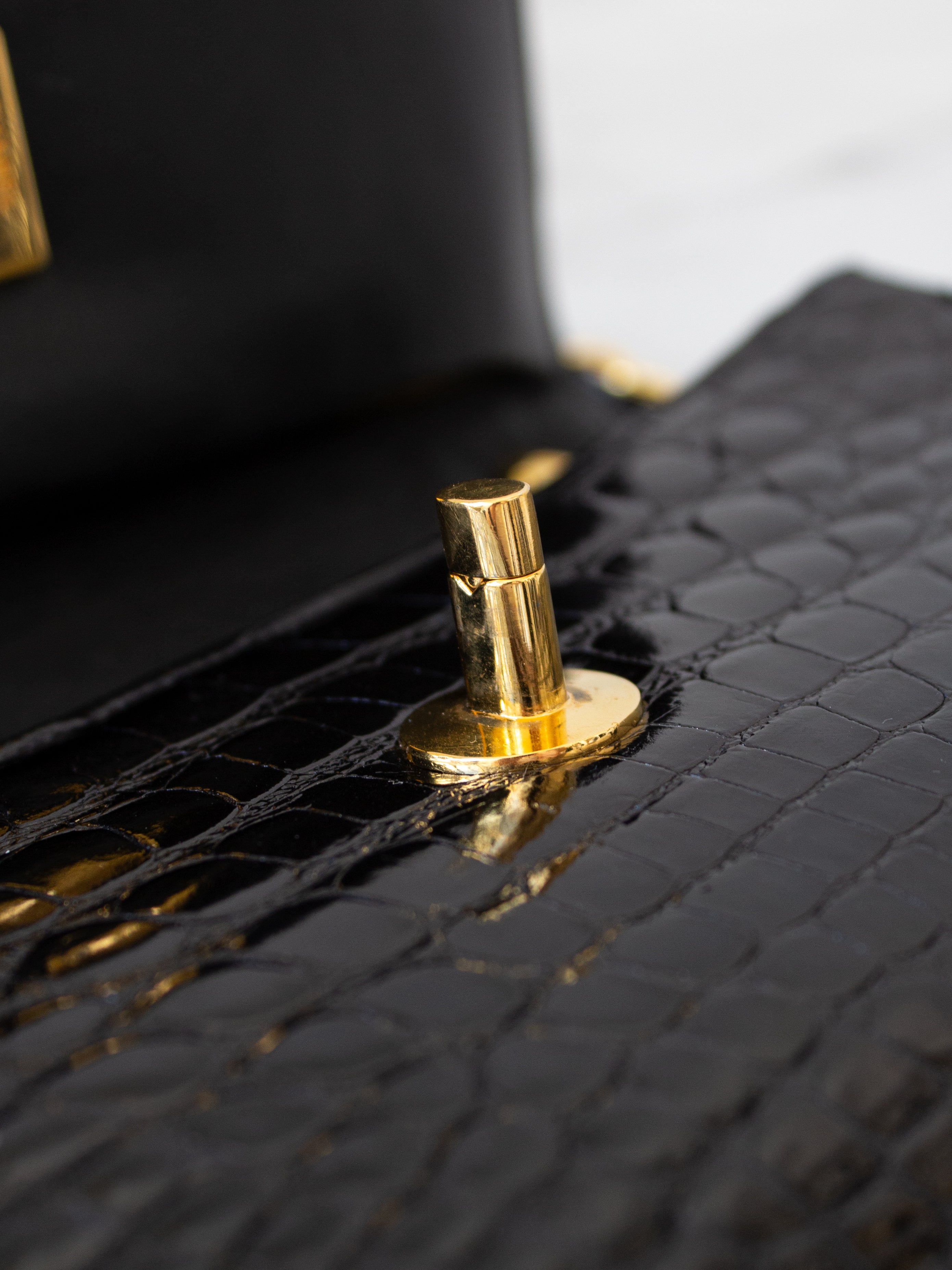 Chanel Vintage 1989 Classic Mini Flap Black Alligator 24K Gold Plated Bag