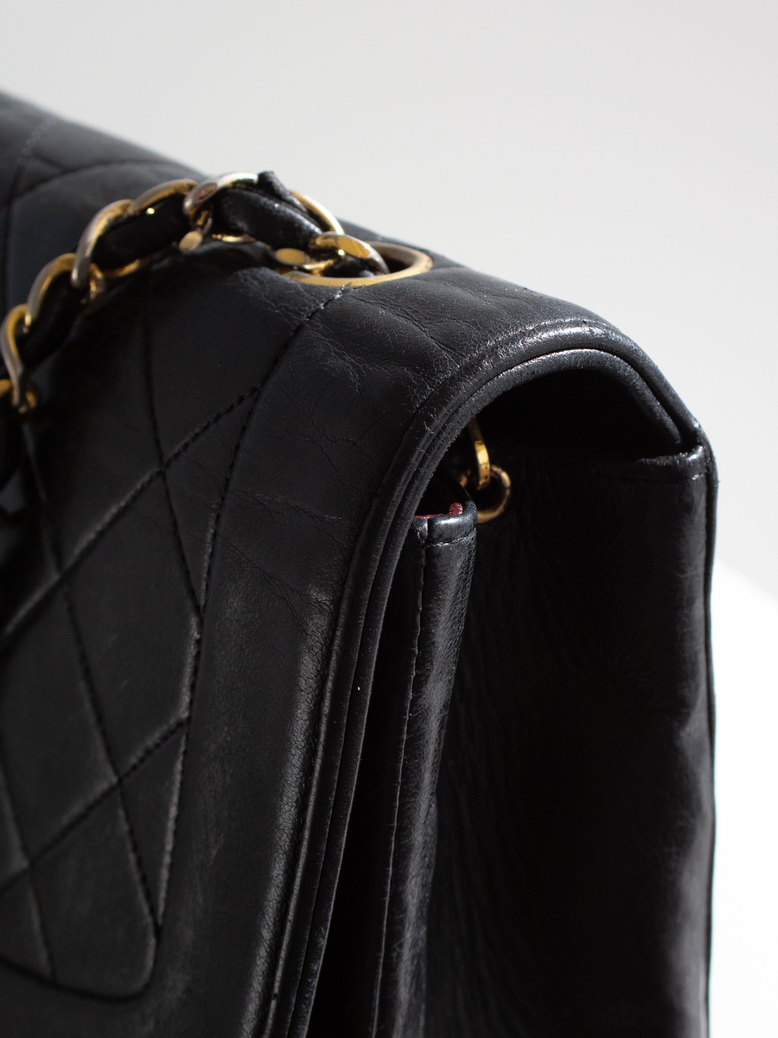 Chanel Vintage Diana Medium Black Lambskin 24K Gold Flap Bag